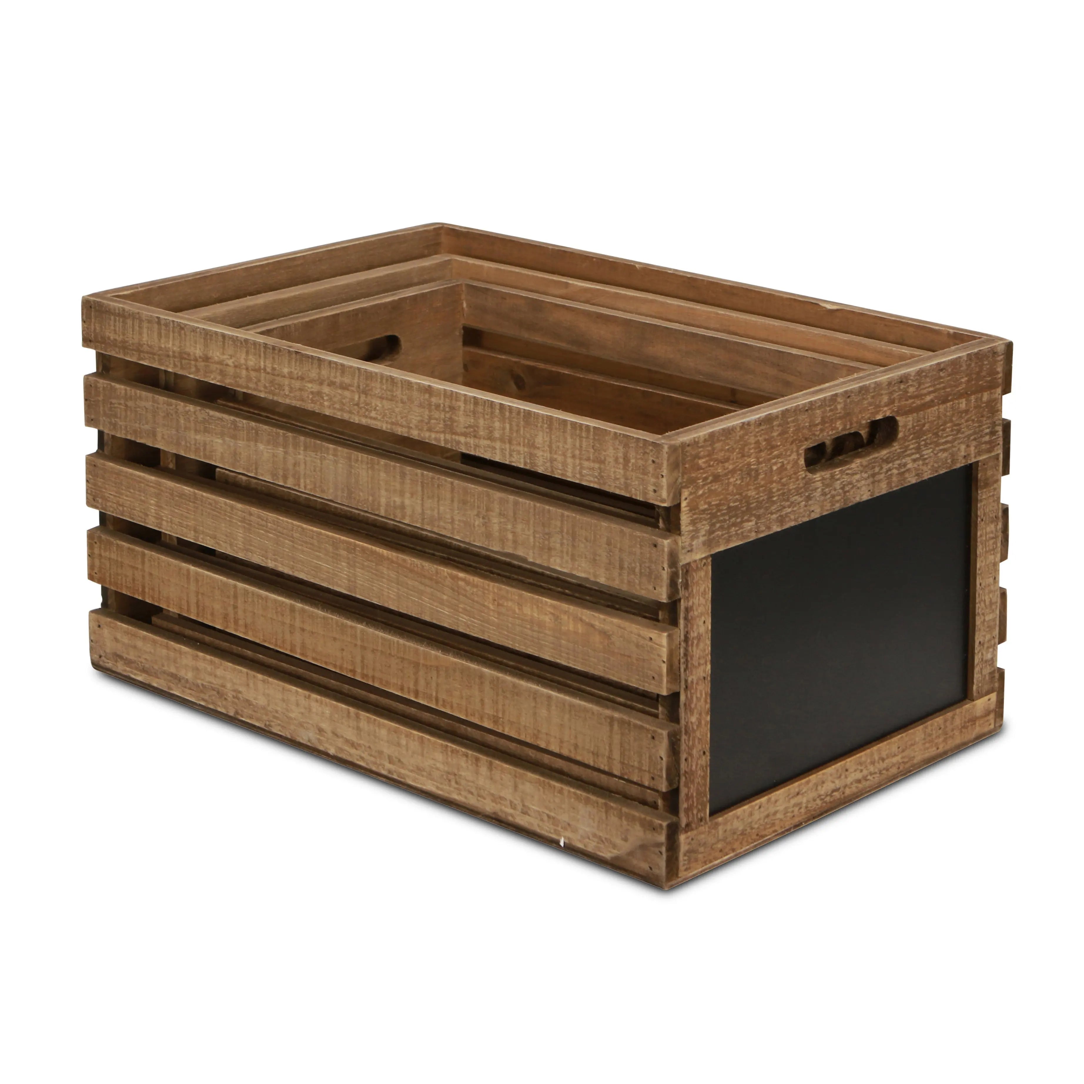 Set of Three Black And Brown Nesting Solid Wood Crate Homeroots Office