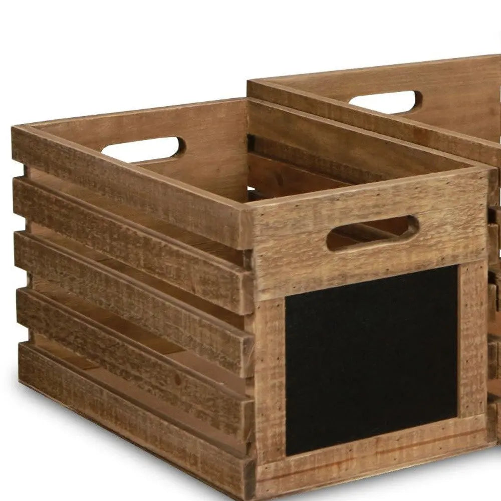 Set of Three Black And Brown Nesting Solid Wood Crate Homeroots Office