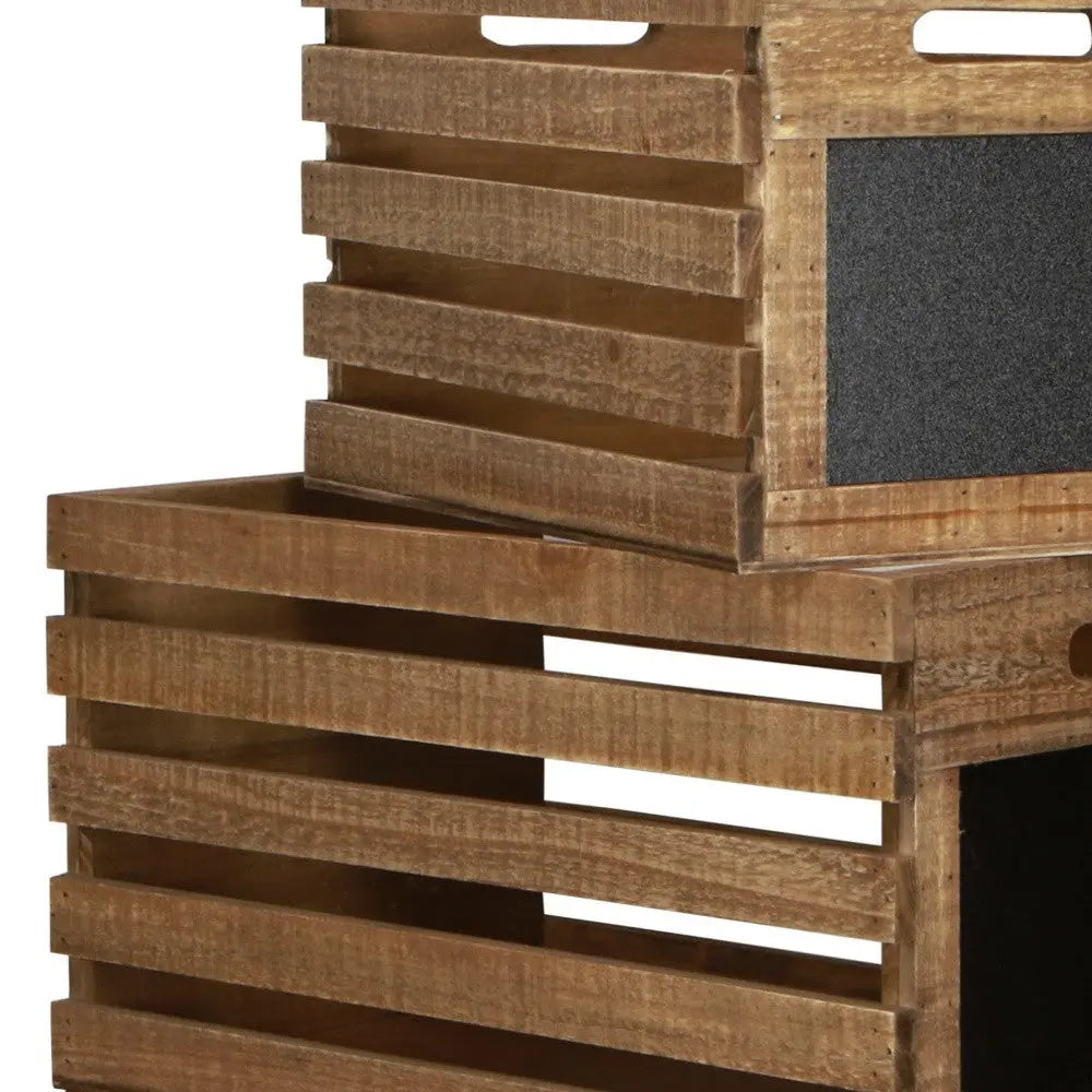 Set of Three Black And Brown Nesting Solid Wood Crate Homeroots Office