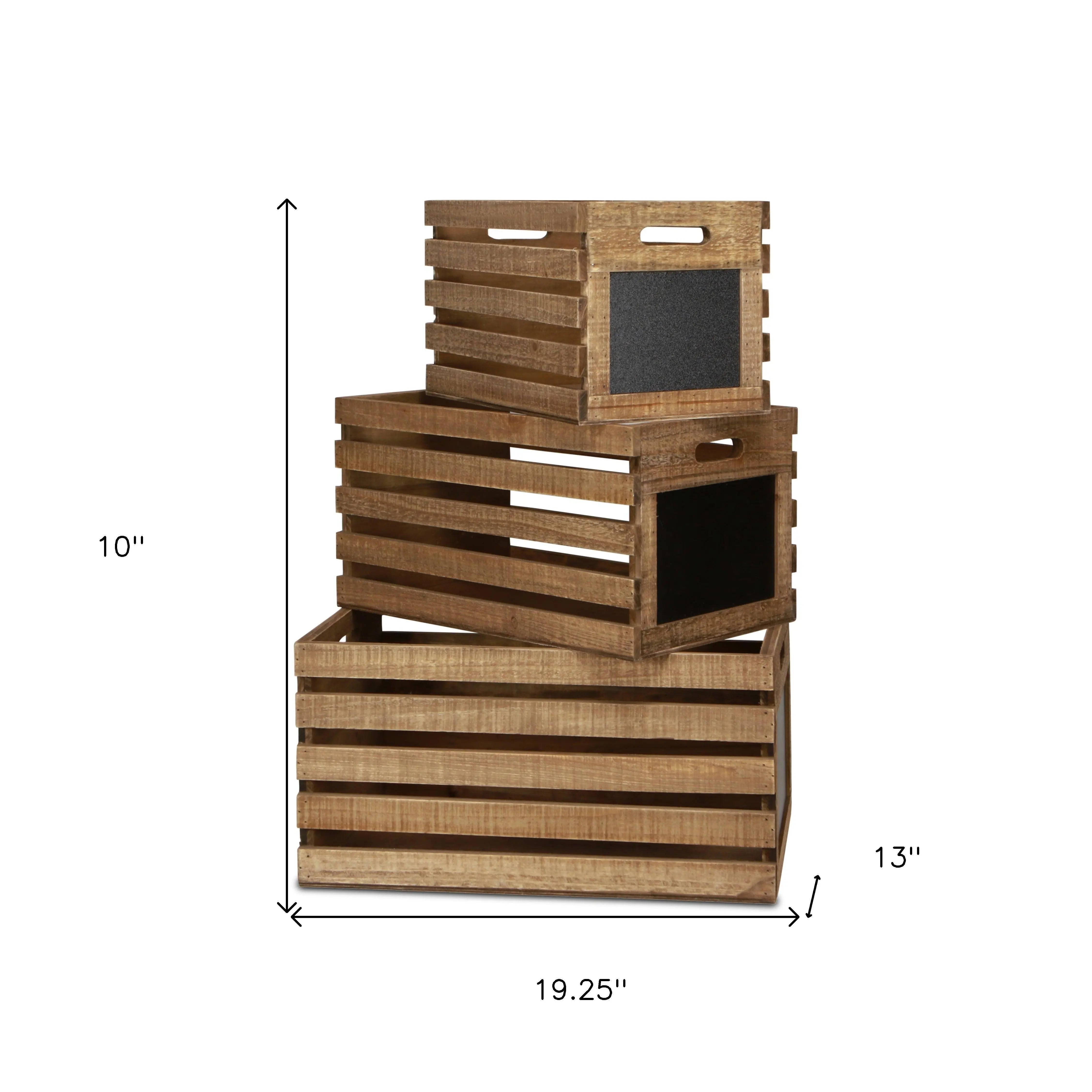 Set of Three Black And Brown Nesting Solid Wood Crate Homeroots Office
