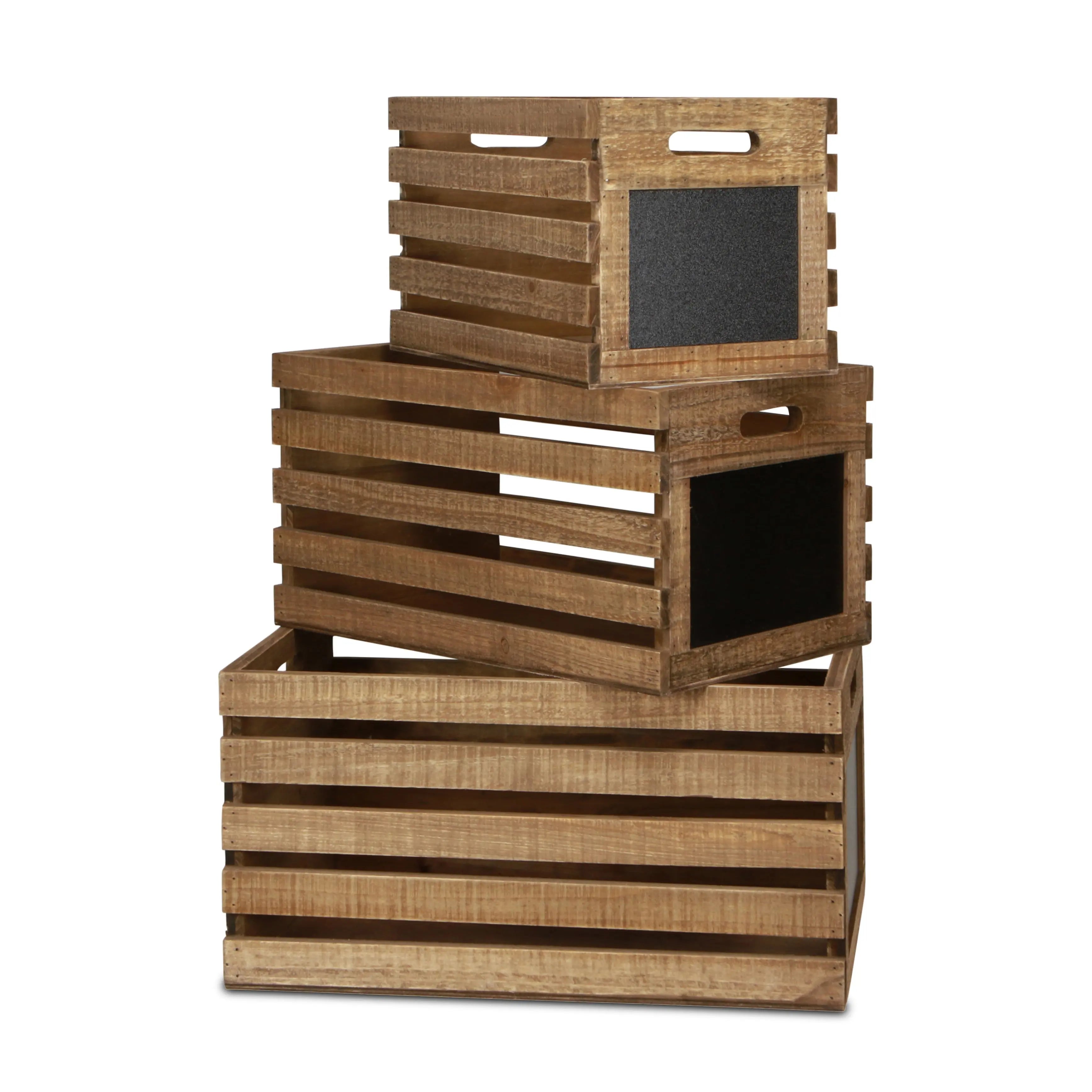 Set of Three Black And Brown Nesting Solid Wood Crate Homeroots Office