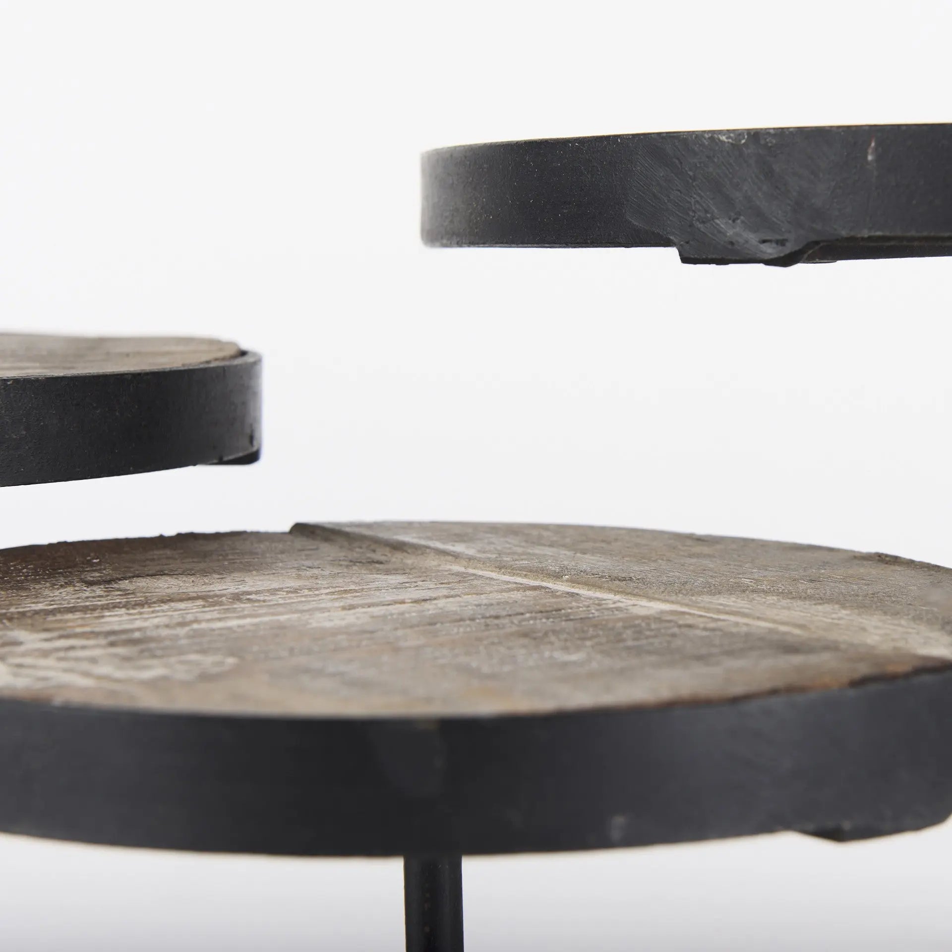 Set of Three Black And Light Brown Iron And Solid Wood Round Risers Homeroots Kitchen & Dining