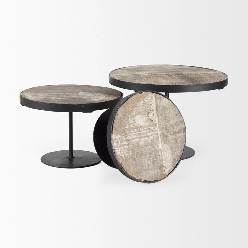 Set of Three Black And Light Brown Iron And Solid Wood Round Risers Homeroots Kitchen & Dining