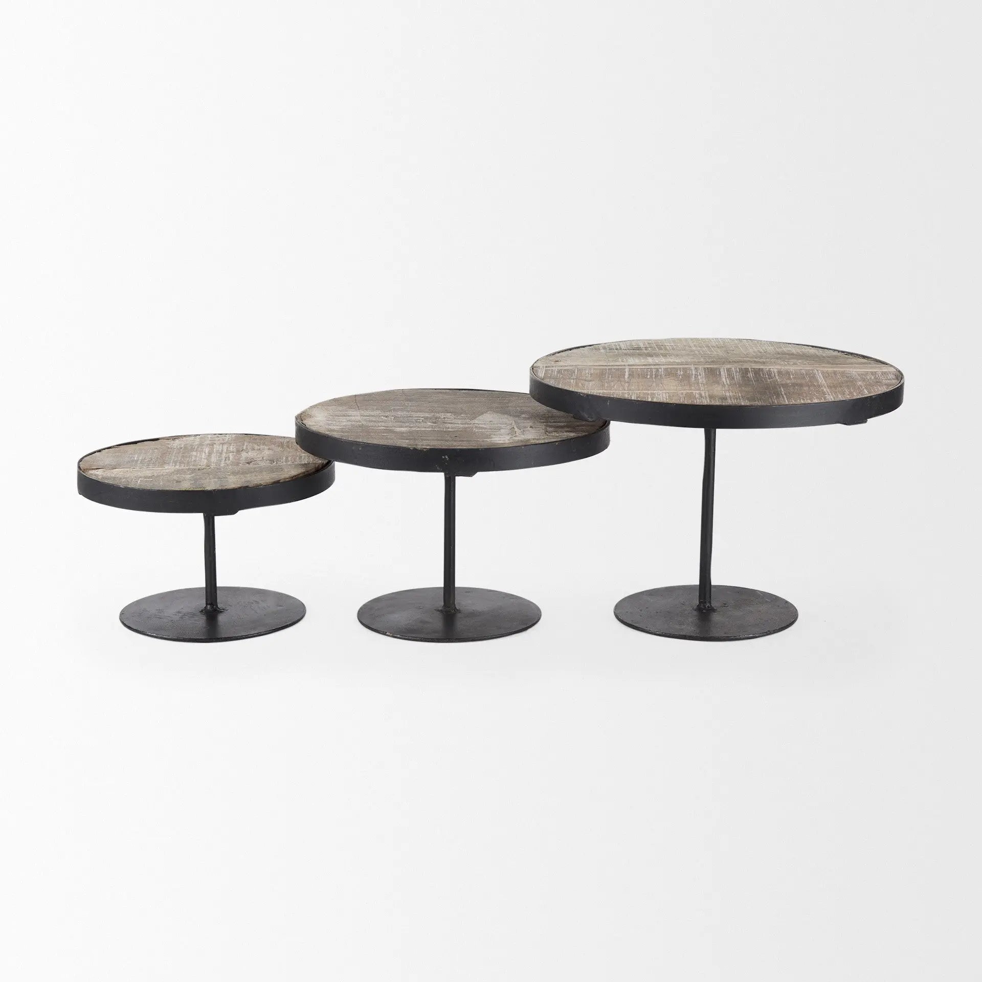 Set of Three Black And Light Brown Iron And Solid Wood Round Risers Homeroots Kitchen & Dining