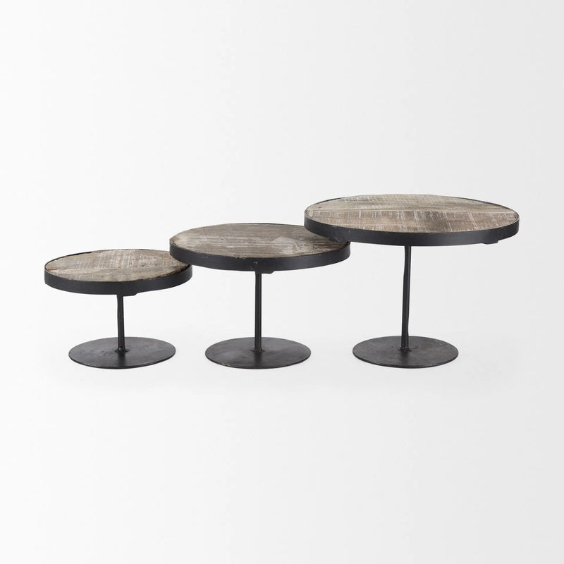 Set of Three Black And Light Brown Iron And Solid Wood Round Risers Homeroots Kitchen & Dining