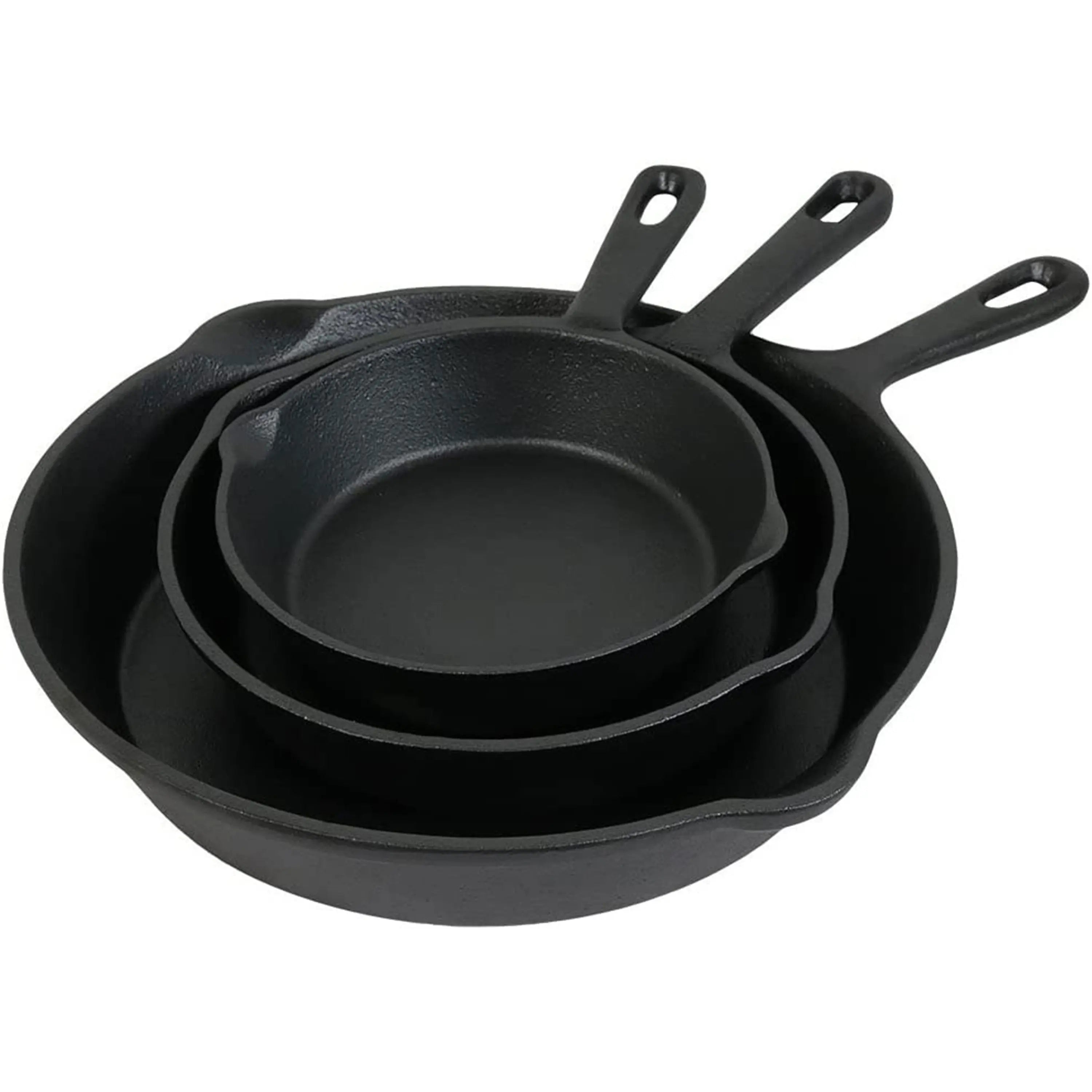 Set of Three Black Cast Iron Frying Pans Homeroots Kitchen & Dining