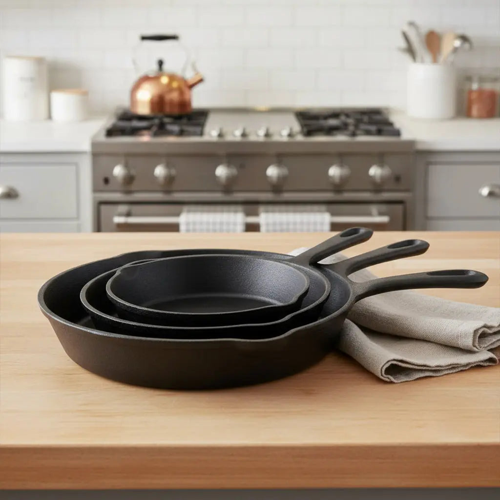 Set of Three Black Cast Iron Frying Pans Homeroots Kitchen & Dining