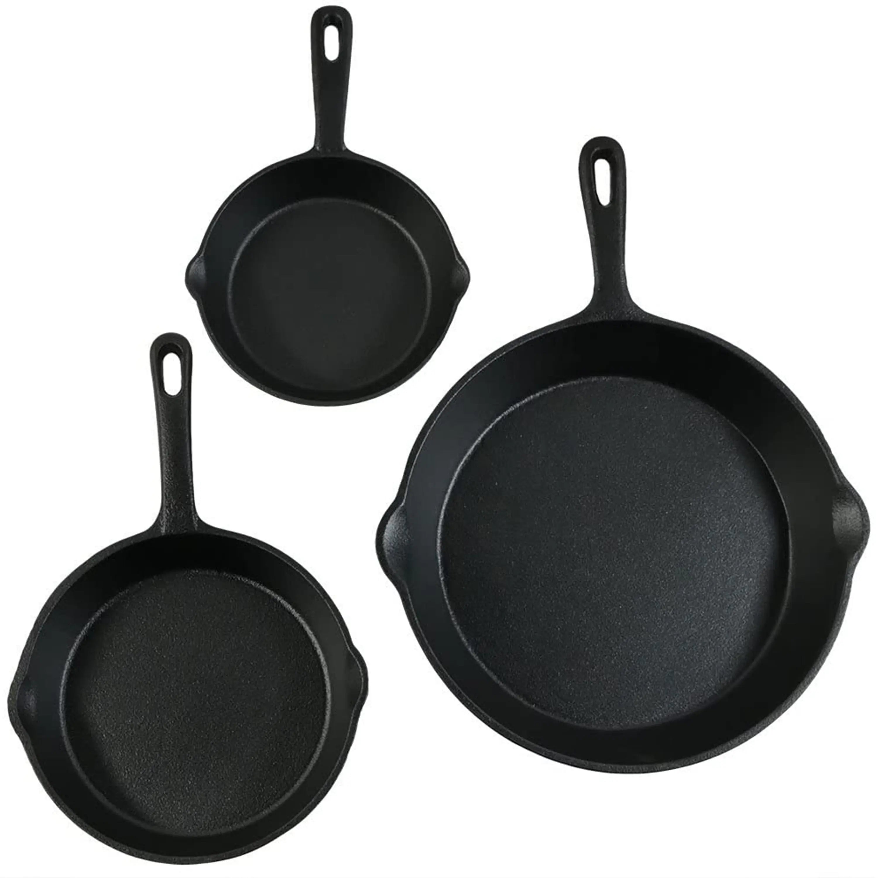 Set of Three Black Cast Iron Frying Pans Homeroots Kitchen & Dining