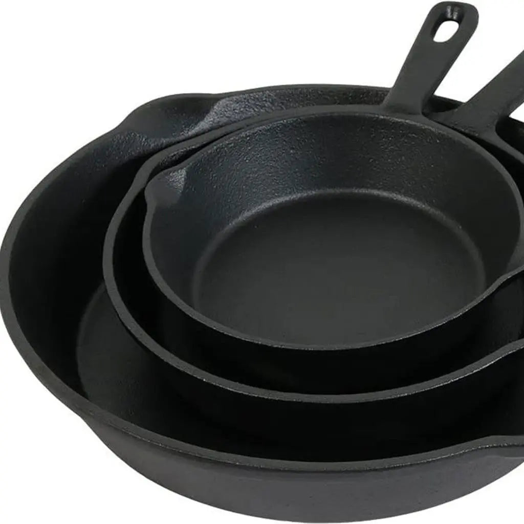 Set of Three Black Cast Iron Frying Pans Homeroots Kitchen & Dining