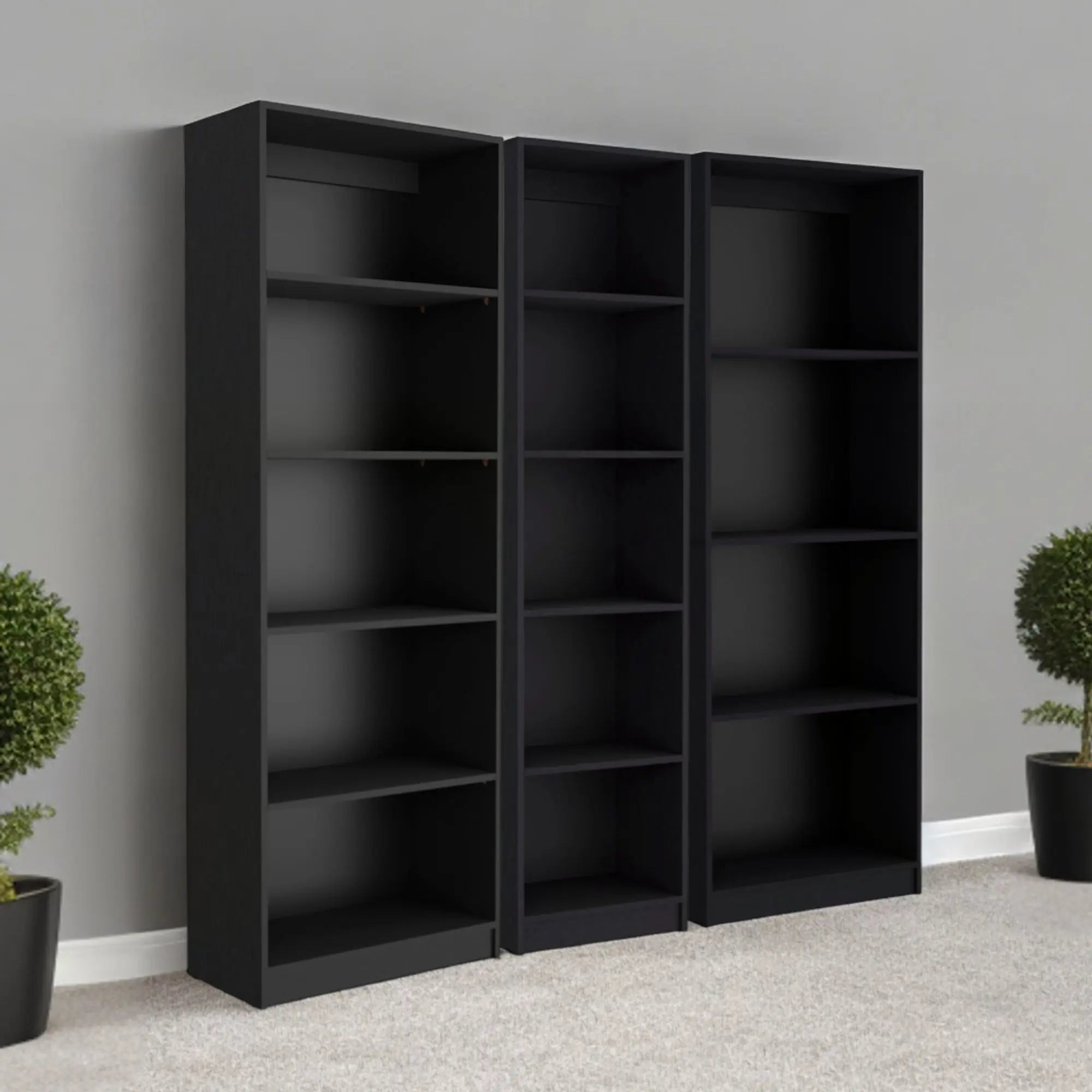Set of Three Black Five Tier Bookcase Homeroots Office