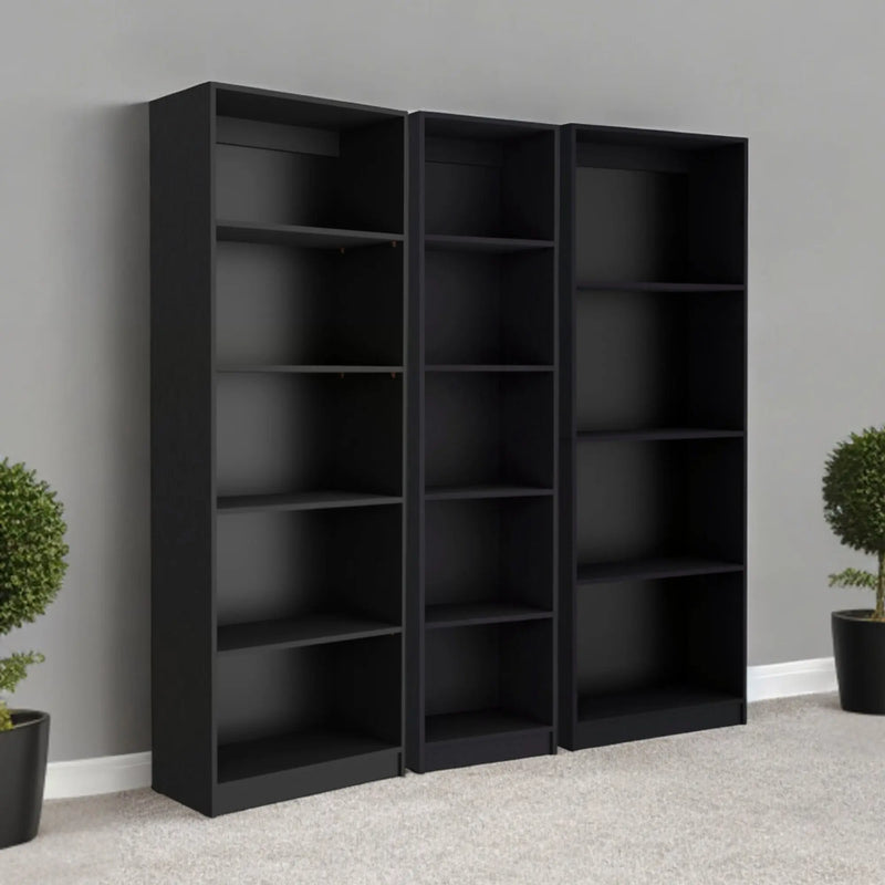 Set of Three Black Five Tier Bookcase Homeroots Office