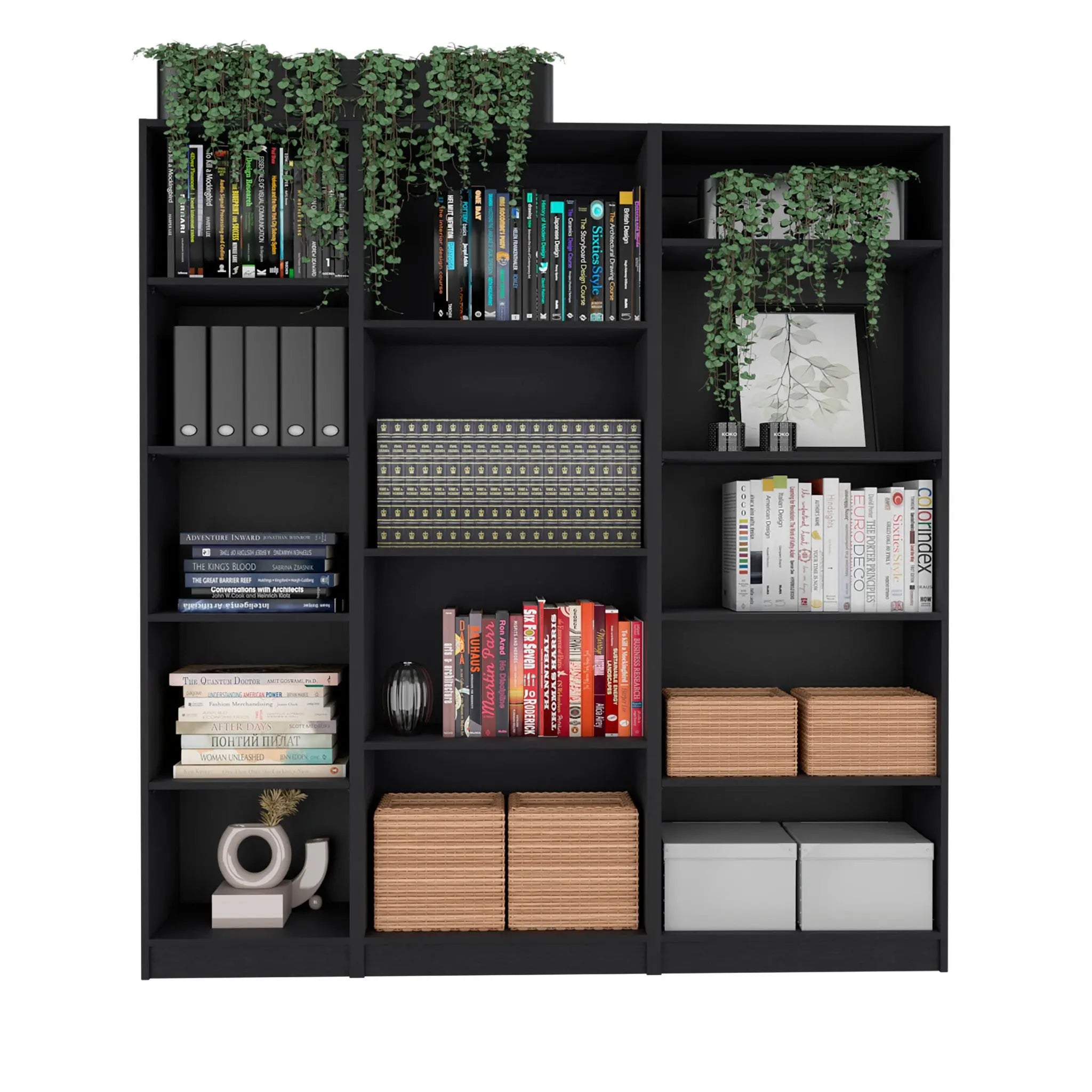 Set of Three Black Five Tier Bookcase Homeroots Office