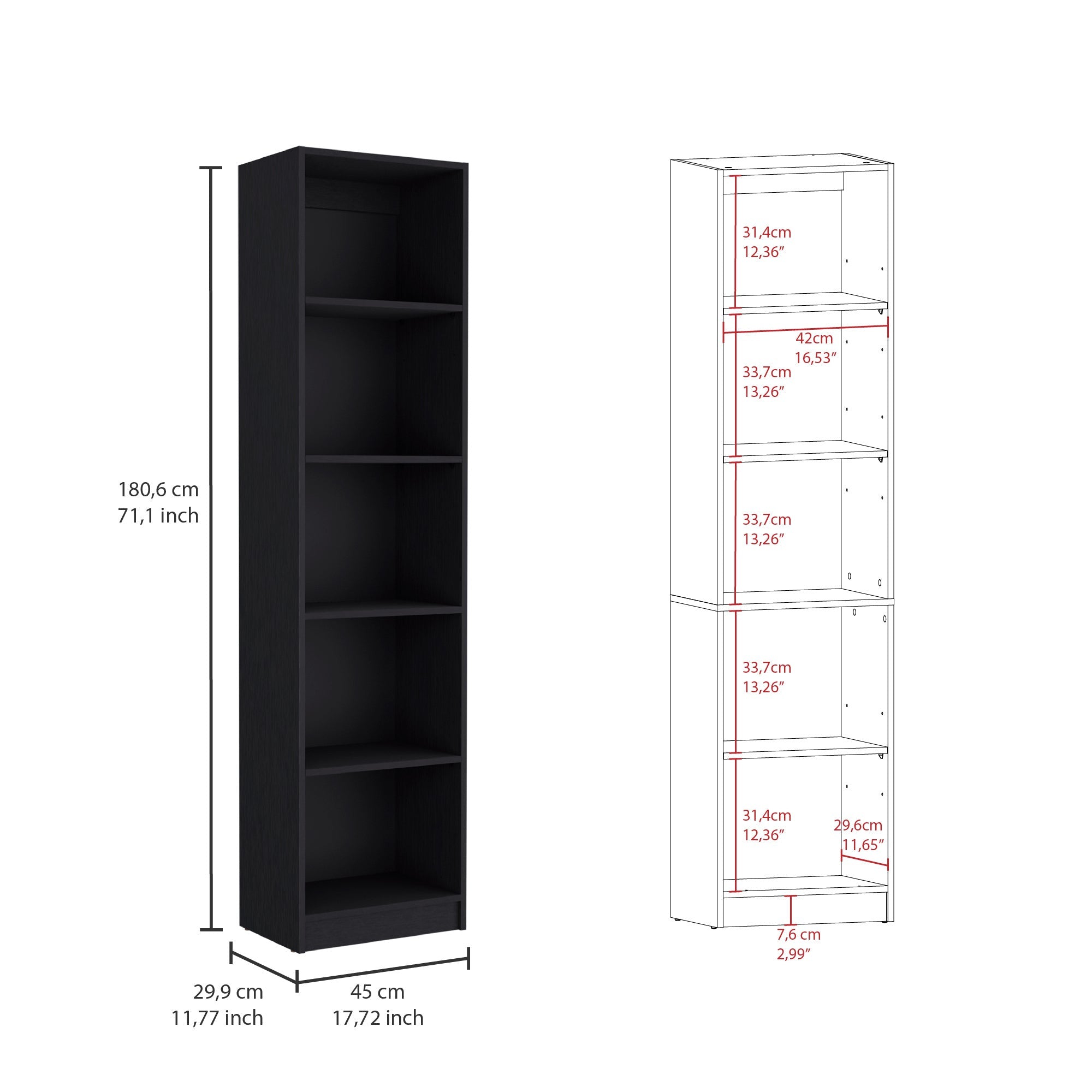 Set of Three Black Five Tier Bookcases with Two Doors - GreatEagleInc