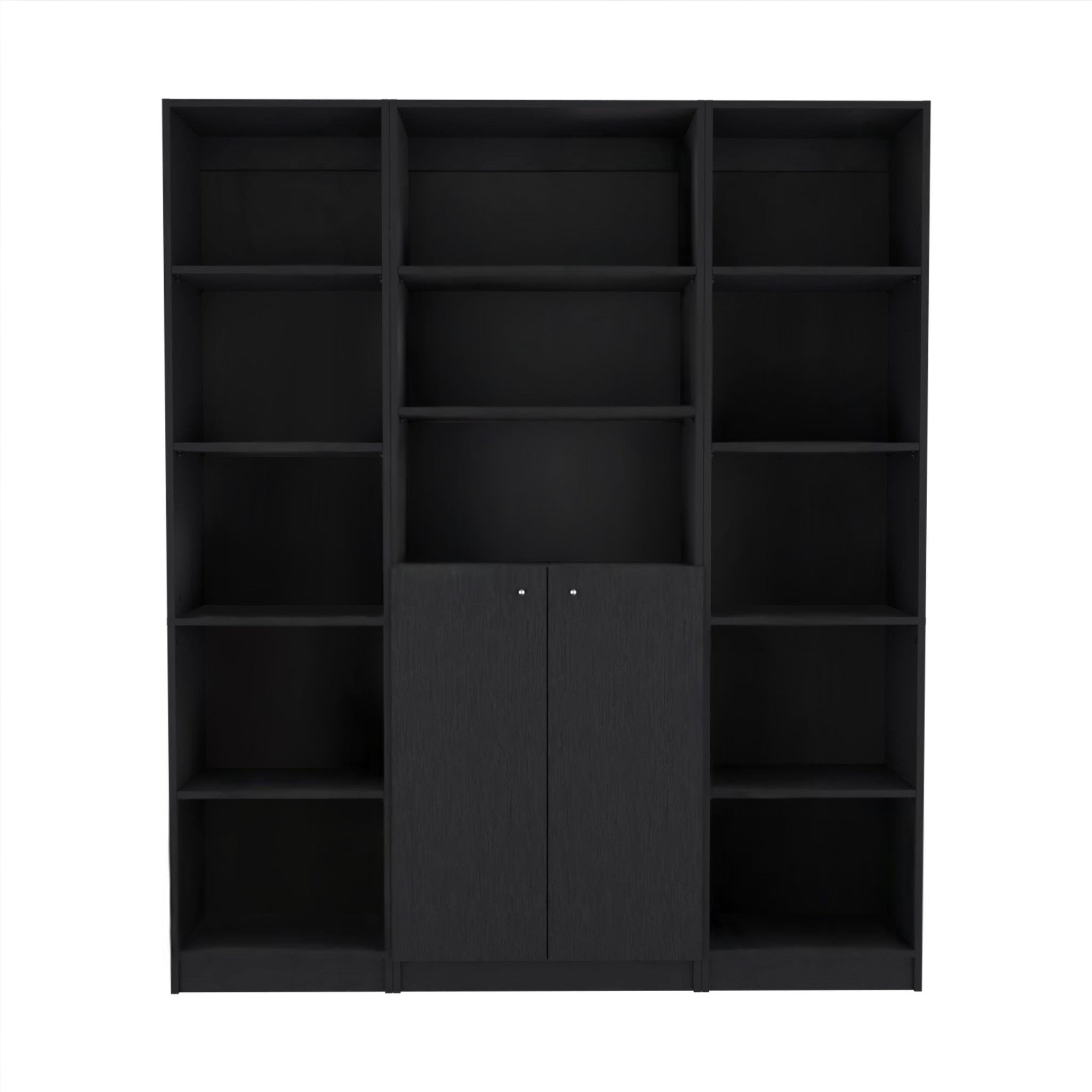 Set of Three Black Five Tier Bookcases with Two Doors - GreatEagleInc