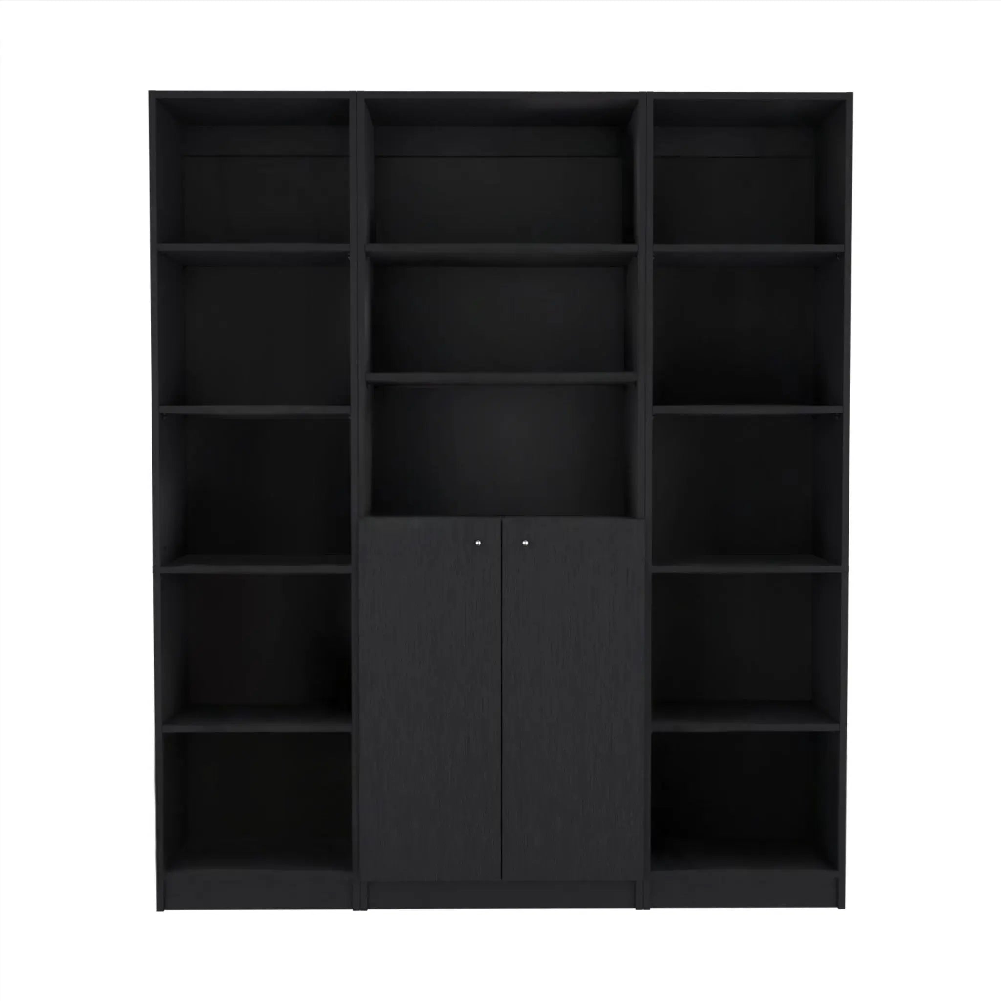 Set of Three Black Five Tier Bookcases with Two Doors - GreatEagleInc