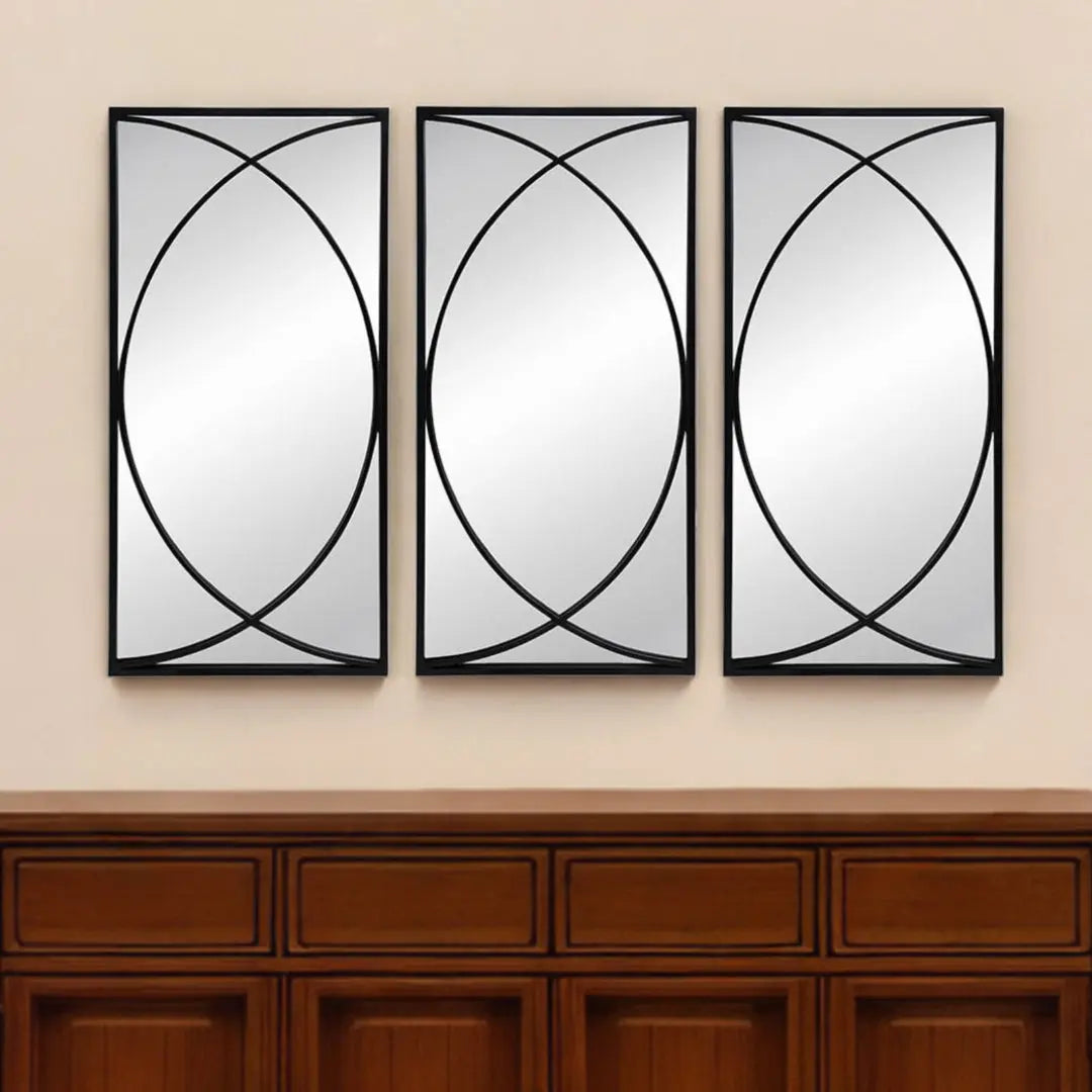 Set of Three Black Iron Framed Accent Mirror Homeroots Bed & Bath