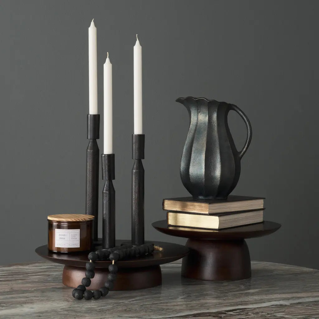Set of Three Black Metal Tabletop Taper Candlesticks Homeroots Home Decor