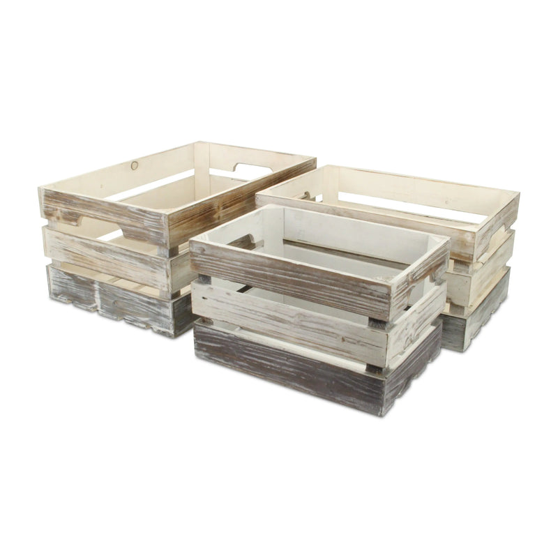 Set of Three Black Off White And Walnut Nesting Solid Wood Crate Homeroots Office