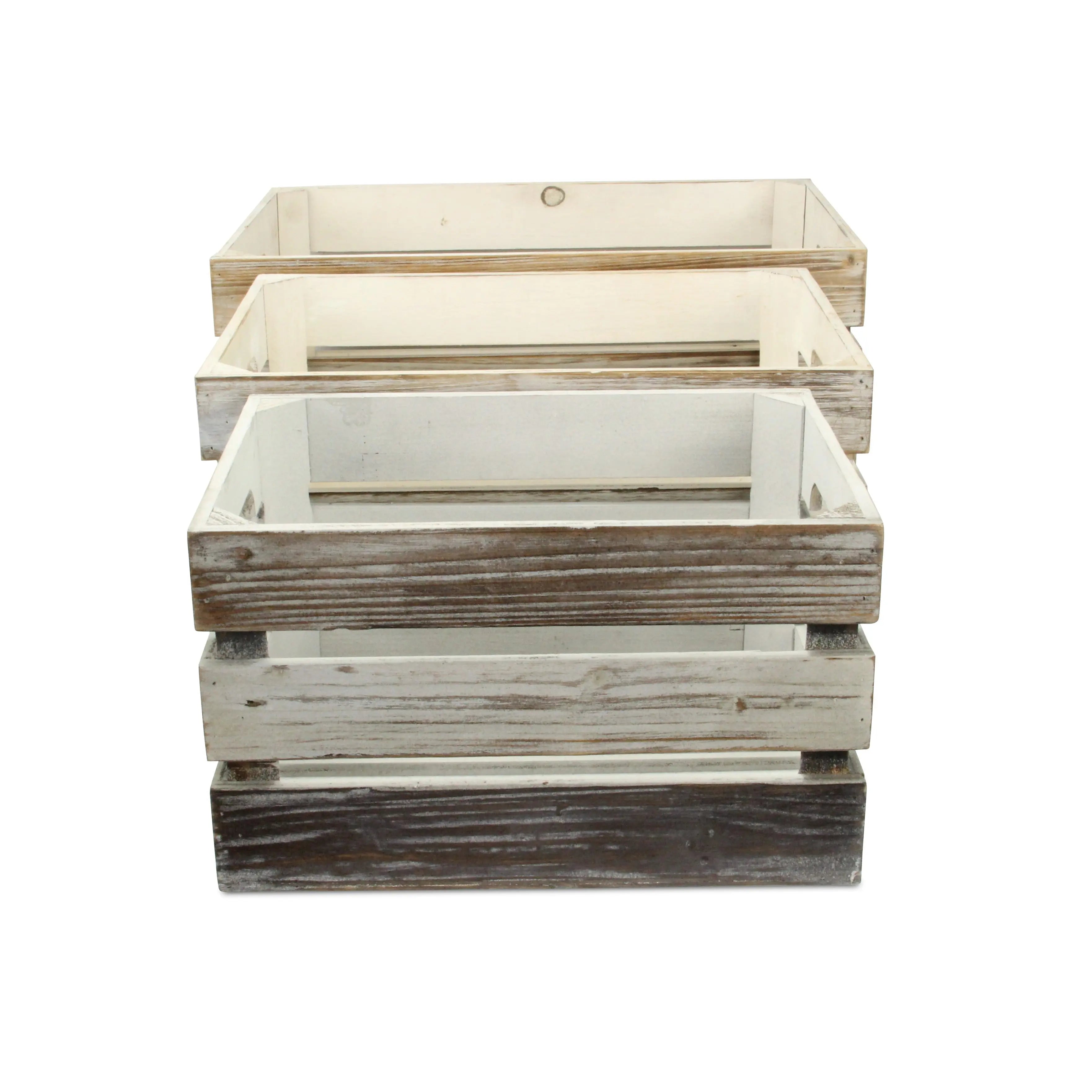 Set of Three Black Off White And Walnut Nesting Solid Wood Crate Homeroots Office