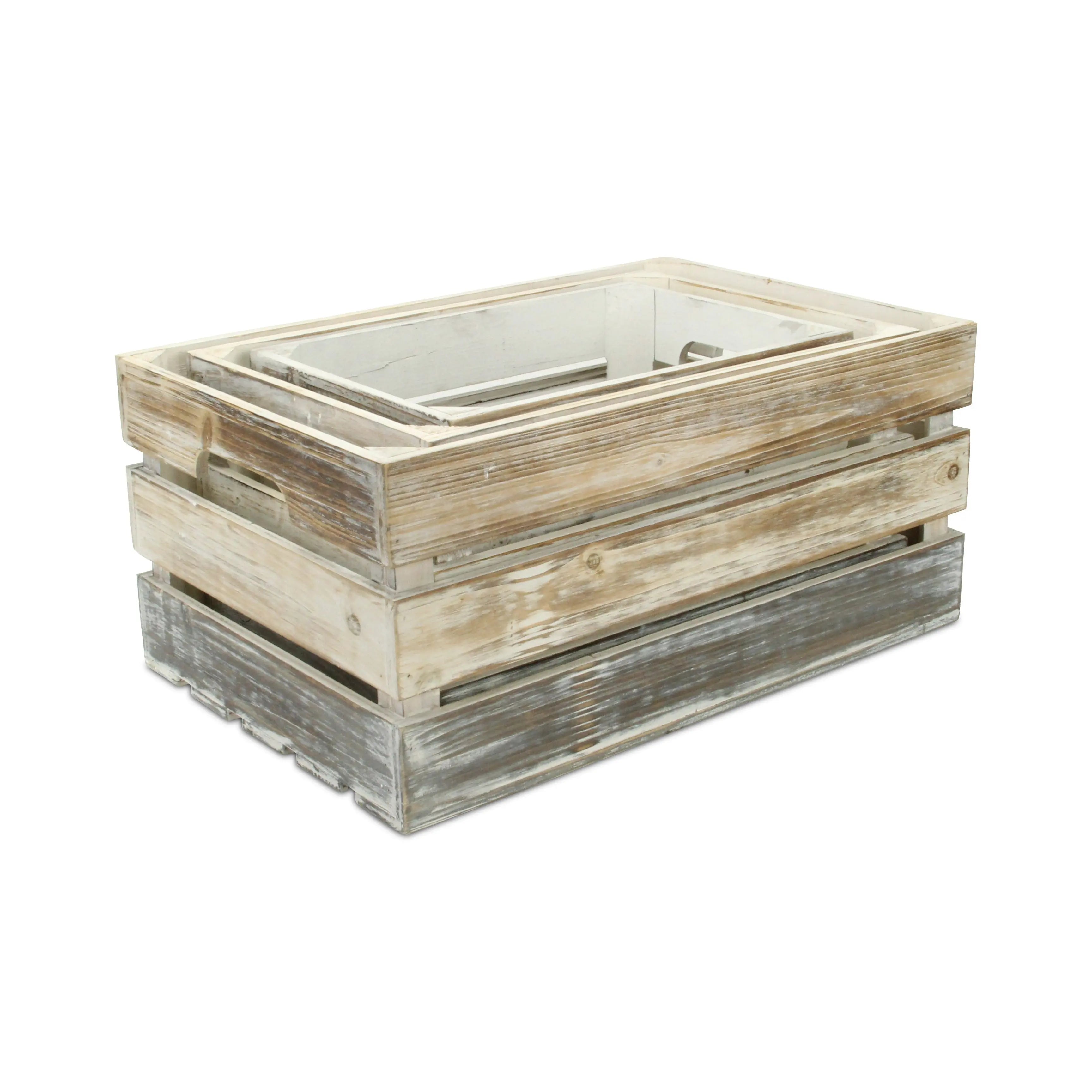 Set of Three Black Off White And Walnut Nesting Solid Wood Crate Homeroots Office
