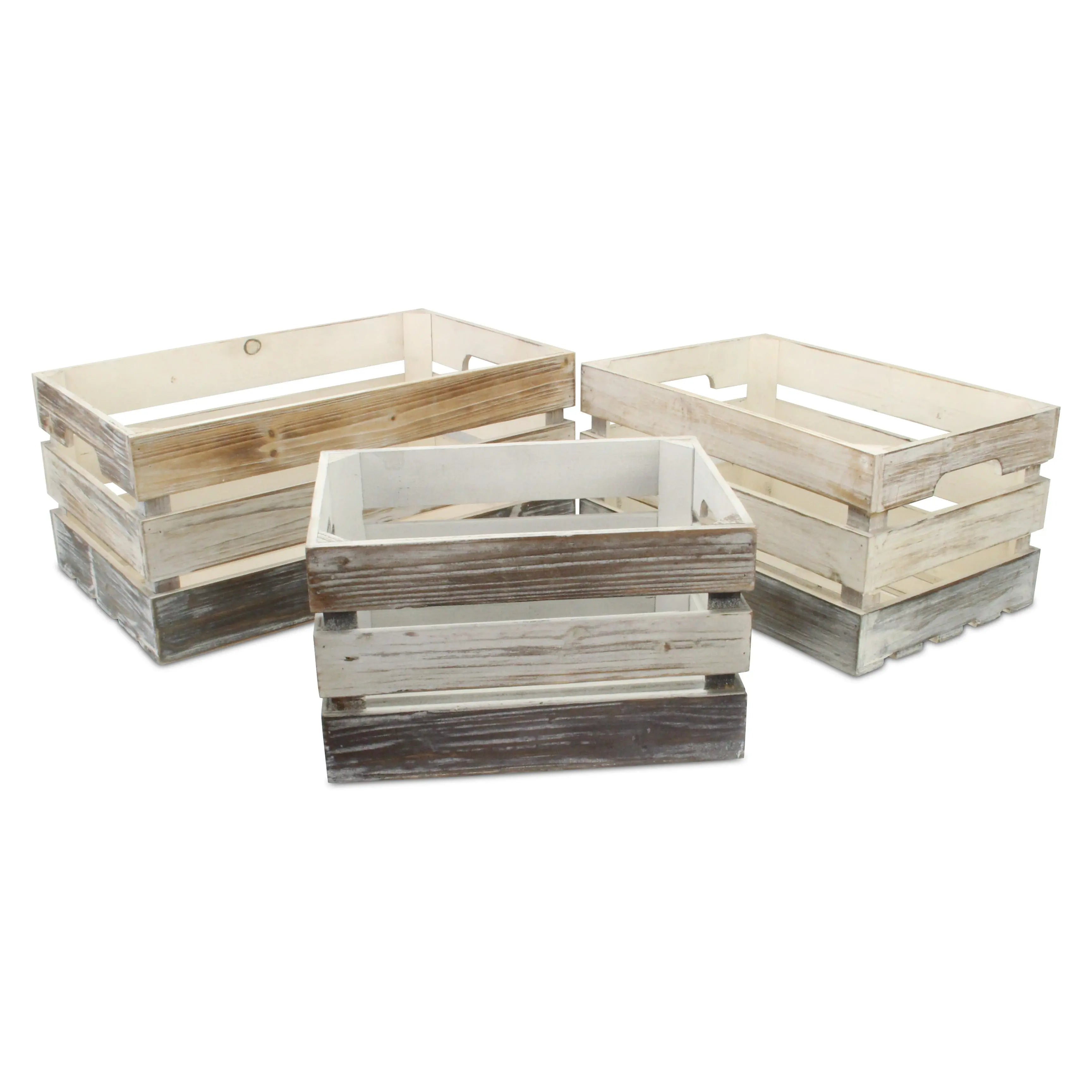 Set of Three Black Off White And Walnut Nesting Solid Wood Crate Homeroots Office