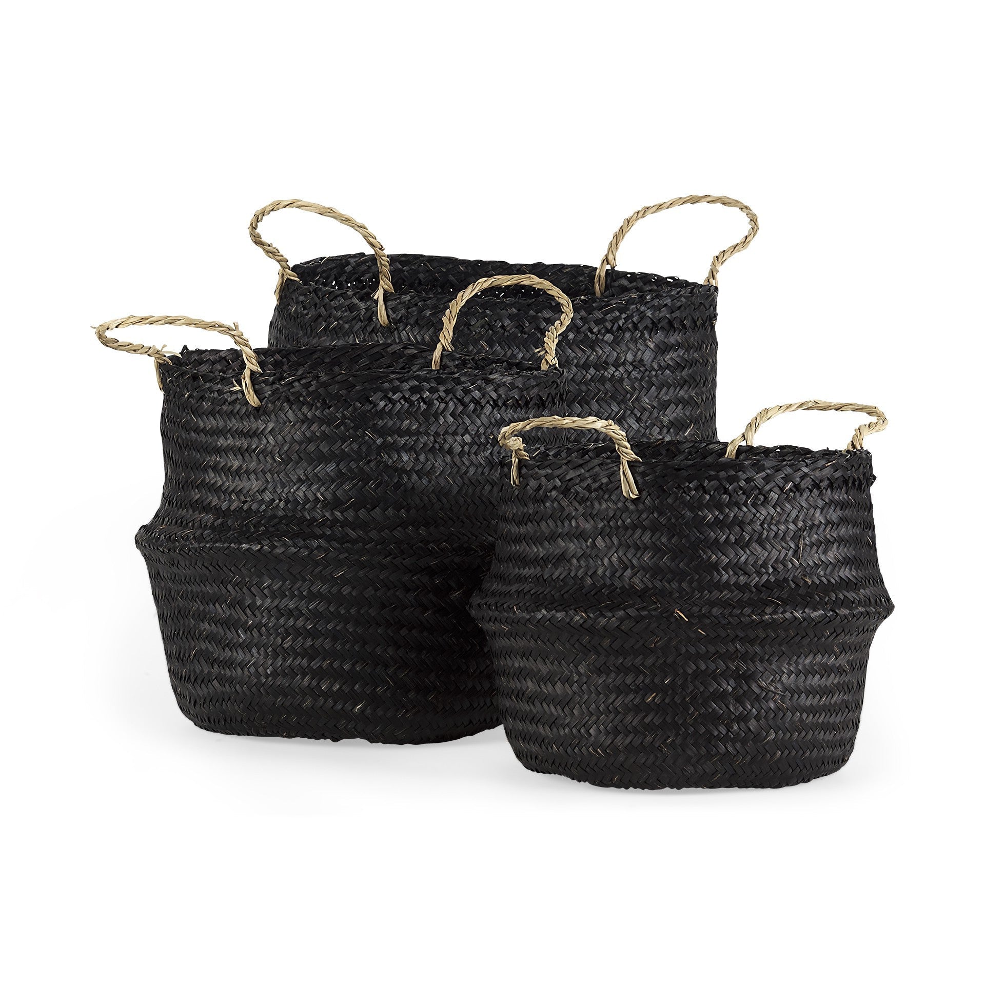 Set of Three Black Wicker Basket - GreatEagleInc