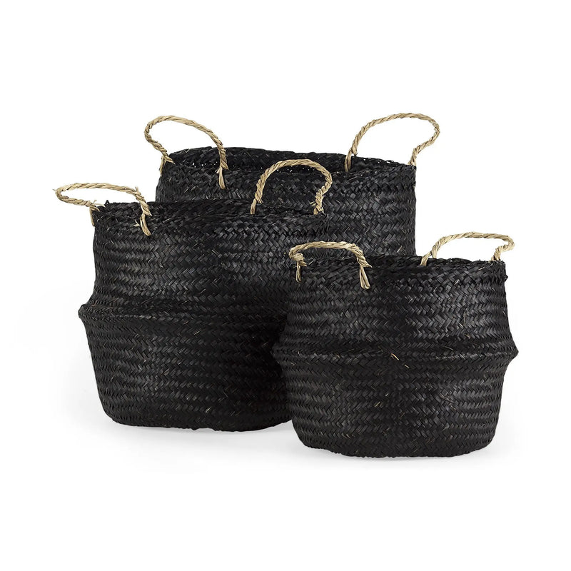 Set of Three Black Wicker Basket - GreatEagleInc