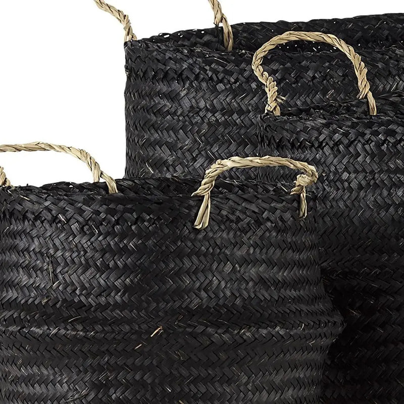 Set of Three Black Wicker Basket - GreatEagleInc