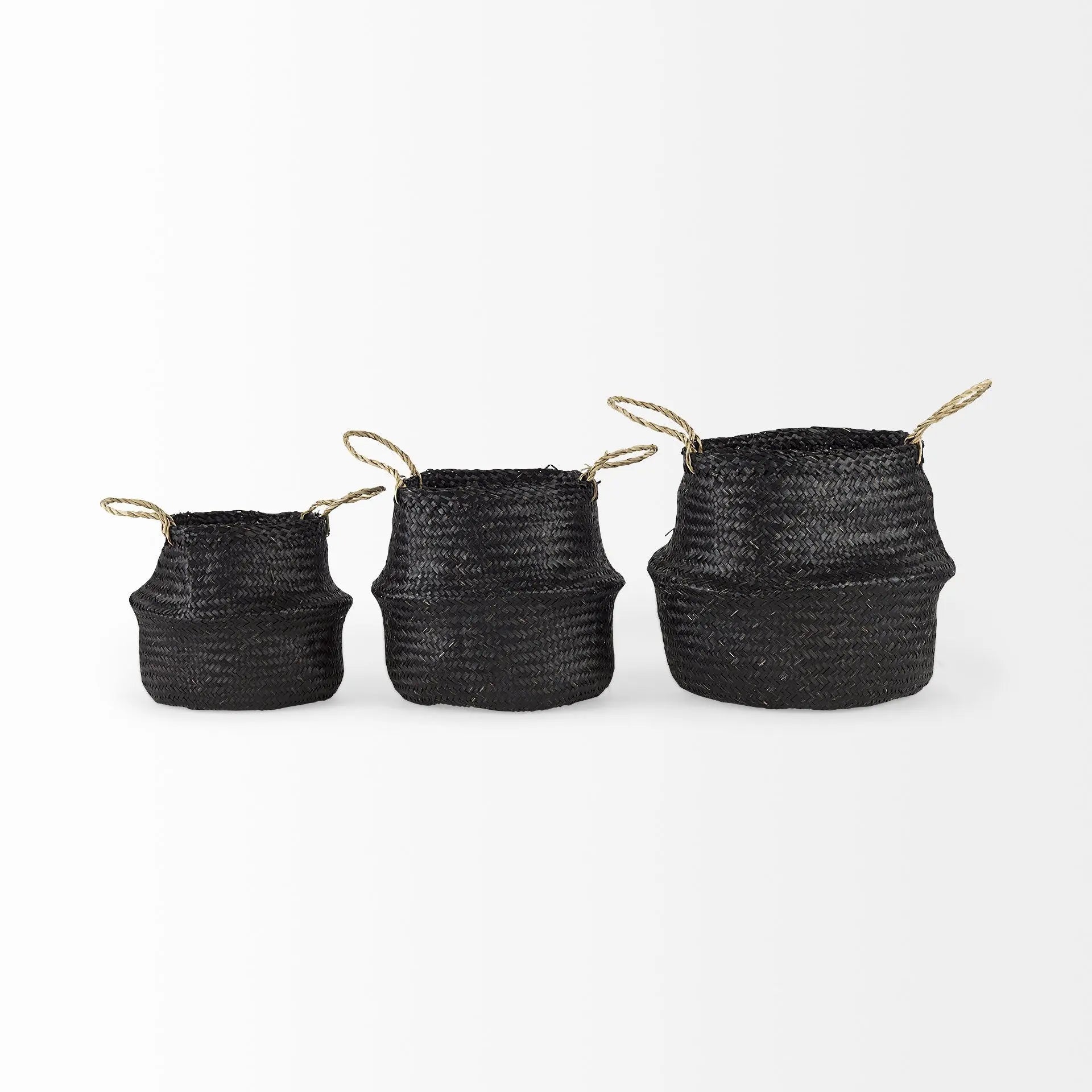 Set of Three Black Wicker Basket - GreatEagleInc