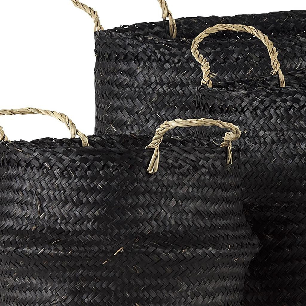 Set of Three Black Wicker Basket - GreatEagleInc