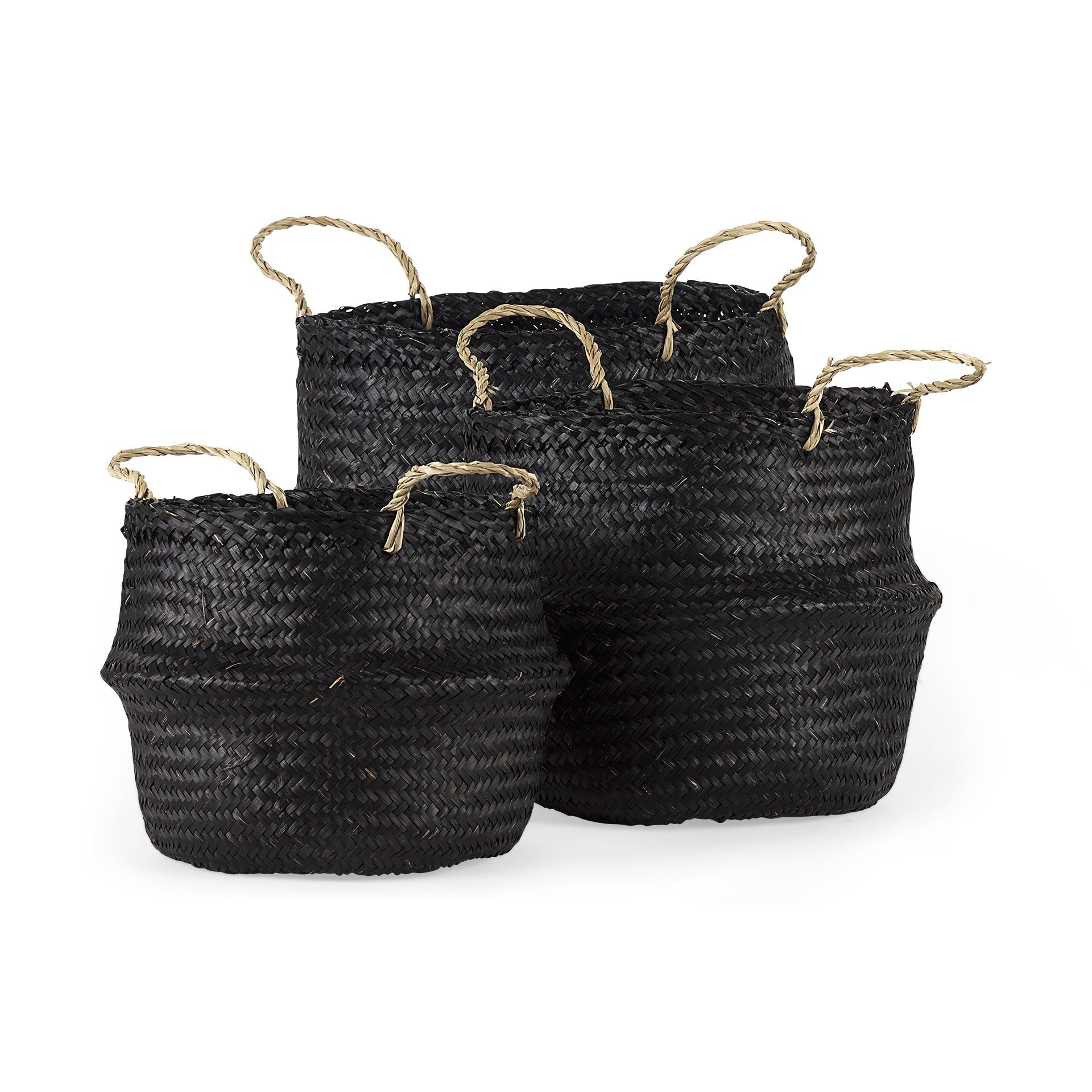 Set of Three Black Wicker Basket - GreatEagleInc