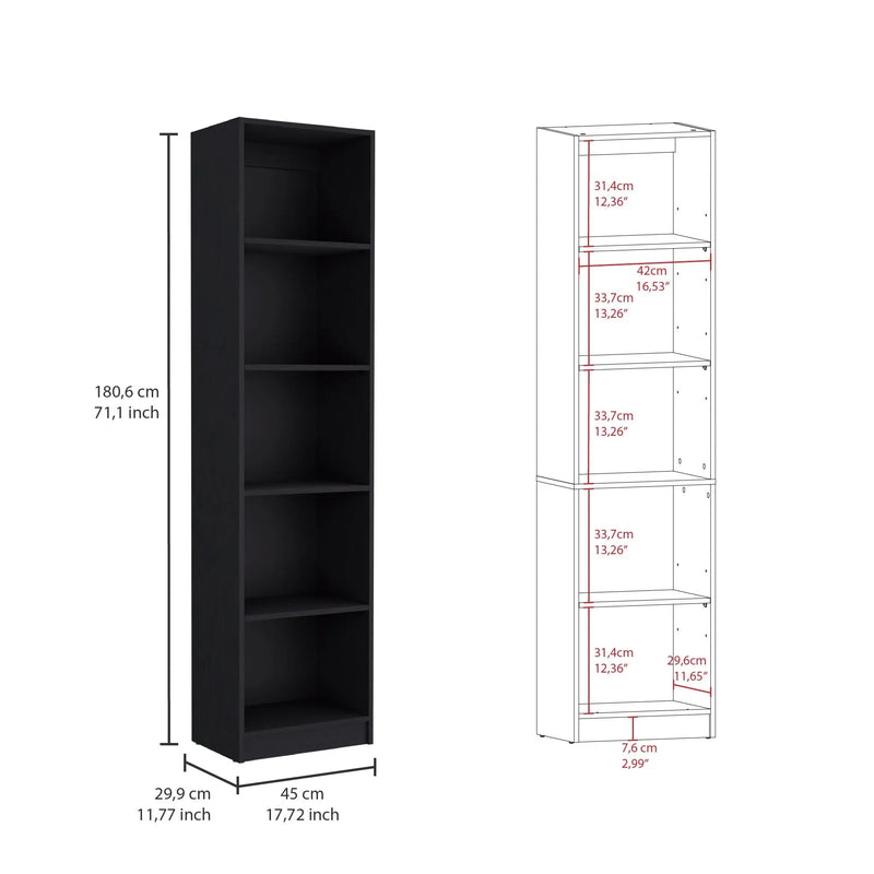 Set of Three Black Wood Five Tier Bookcase Homeroots Office