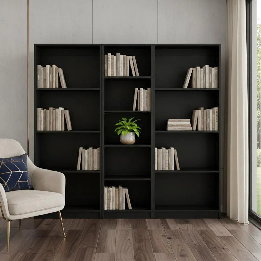 Set of Three Black Wood Five Tier Bookcase Homeroots Office