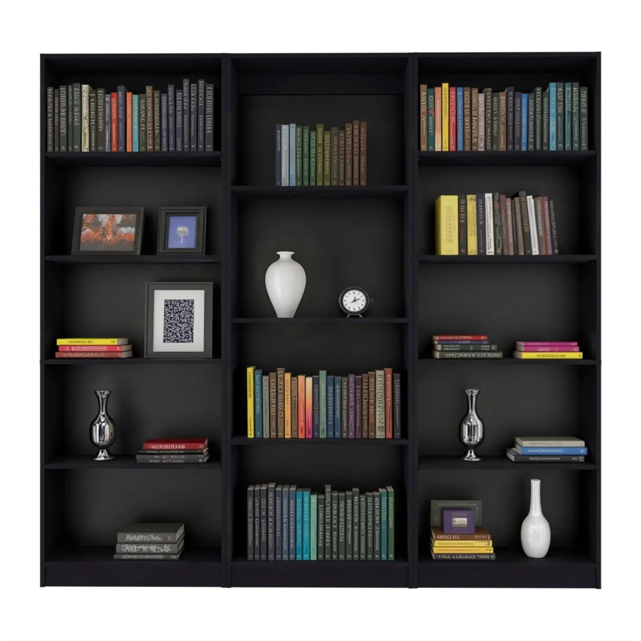 Set of Three Black Wood Four Tier Bookcases Homeroots Office
