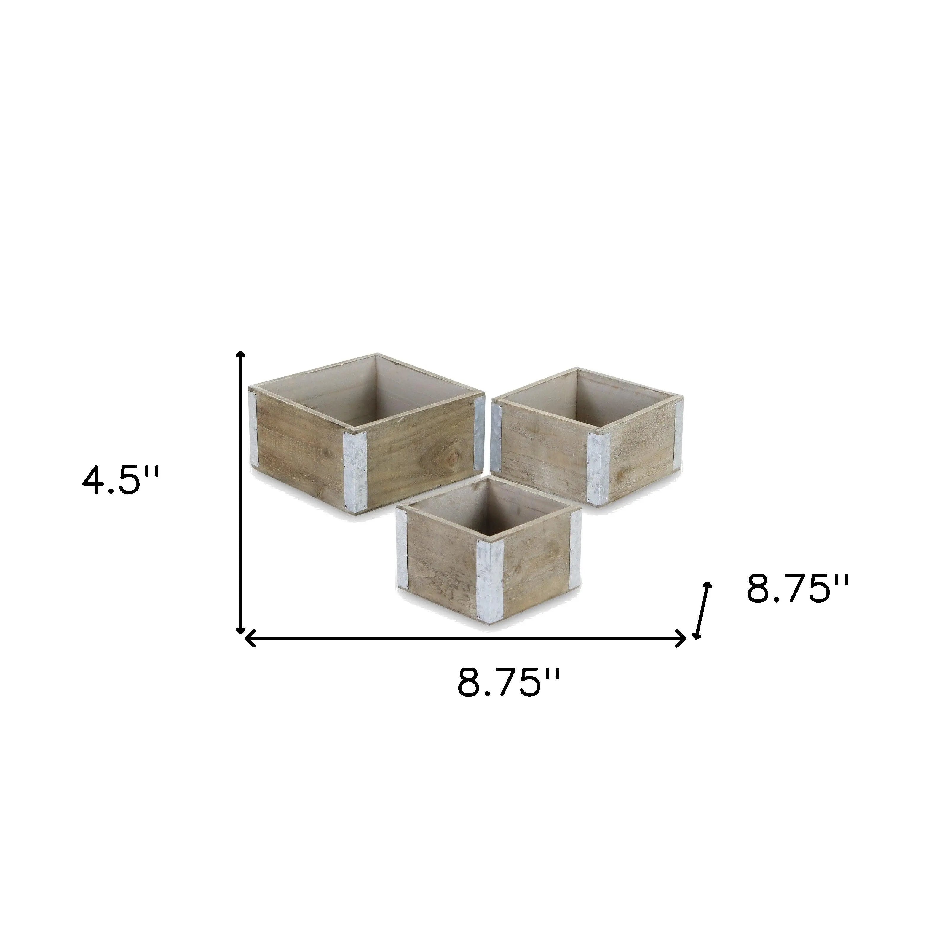 Set of Three Brown Nesting Solid Wood And Metal Crate Homeroots Office