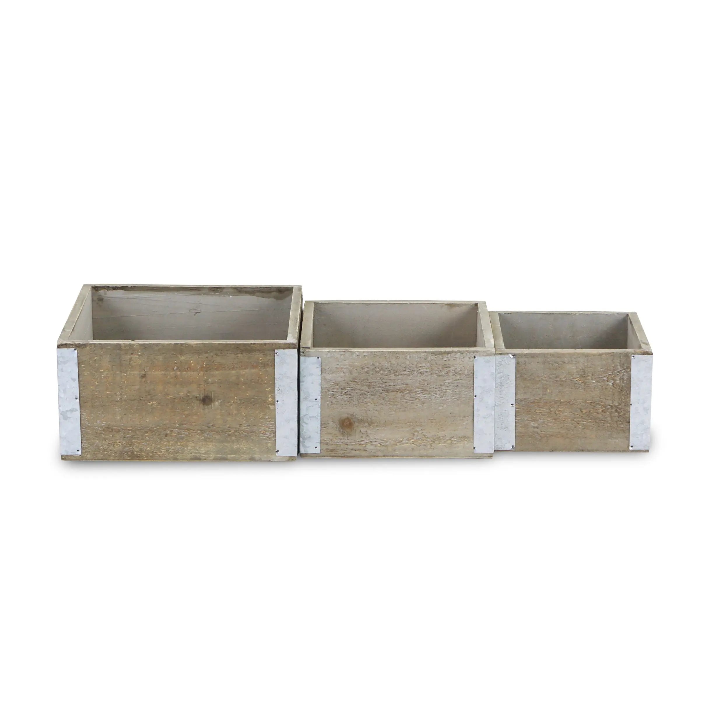 Set of Three Brown Nesting Solid Wood And Metal Crate Homeroots Office
