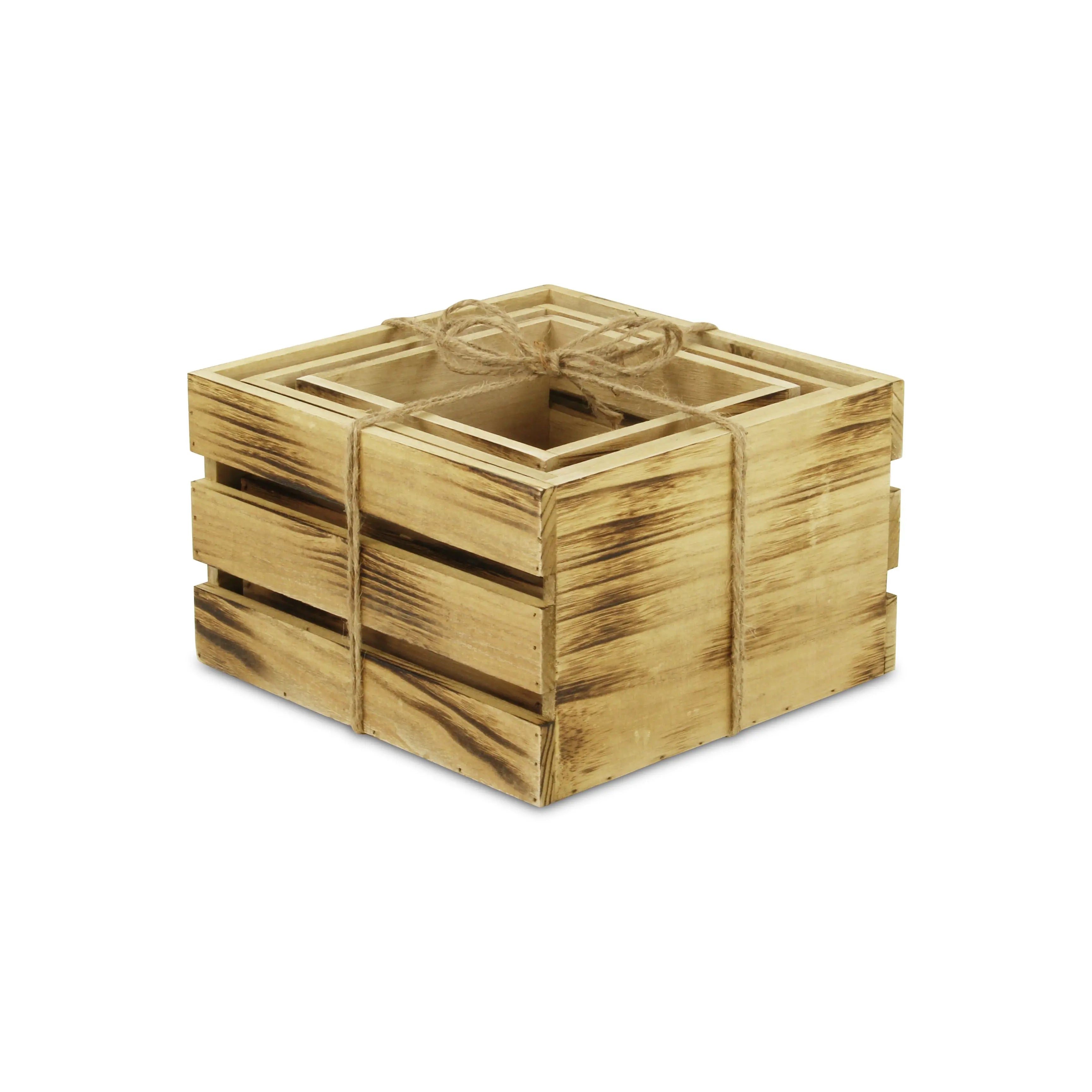 Set of Three Brown Nesting Solid Wood Crate Homeroots Office