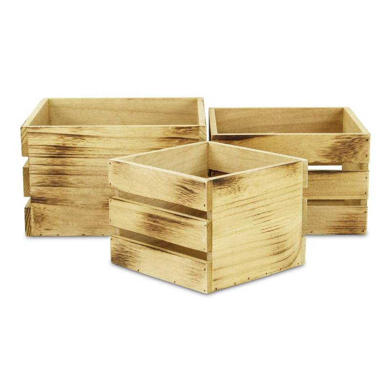 Set of Three Brown Nesting Solid Wood Crate Homeroots Office