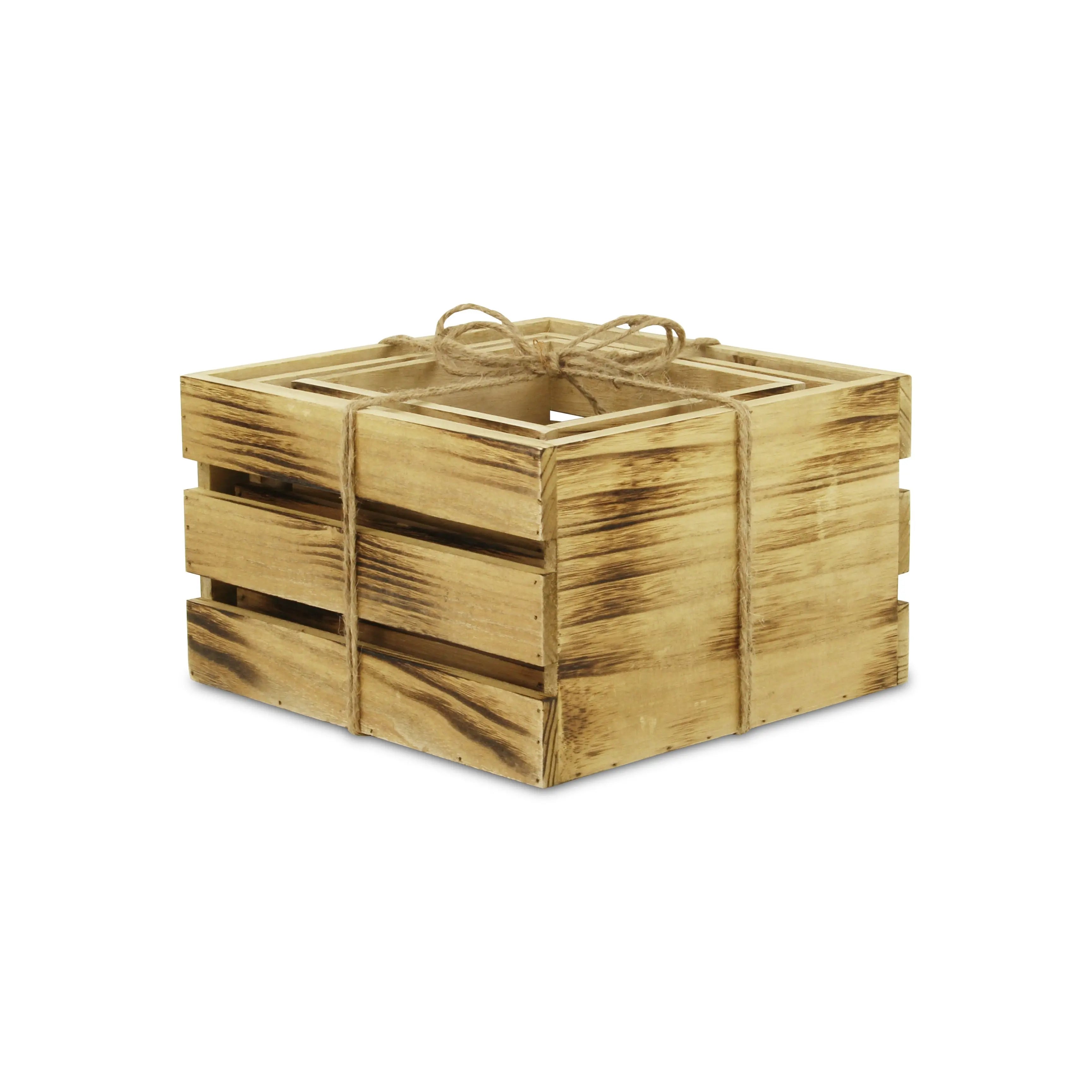 Set of Three Brown Nesting Solid Wood Crate Homeroots Office