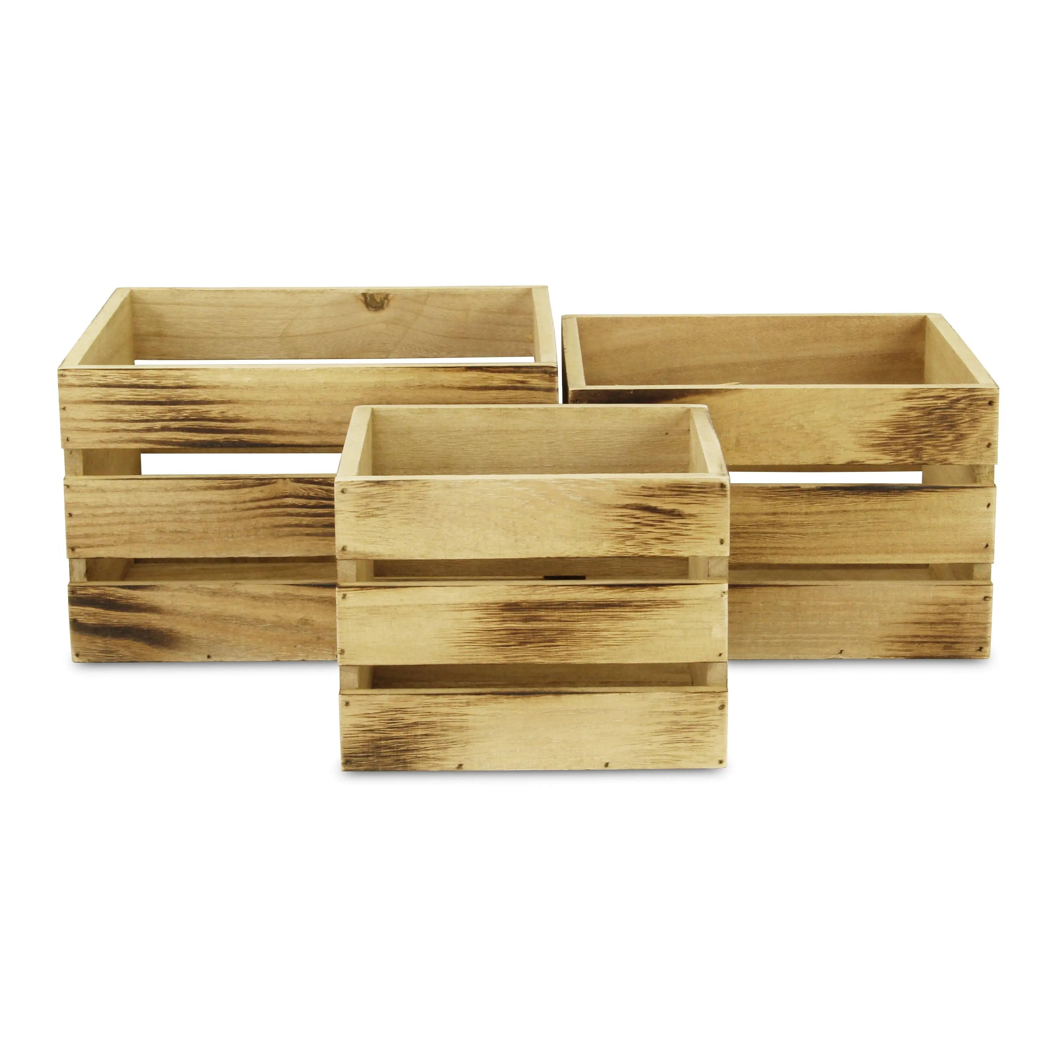 Set of Three Brown Nesting Solid Wood Crate Homeroots Office