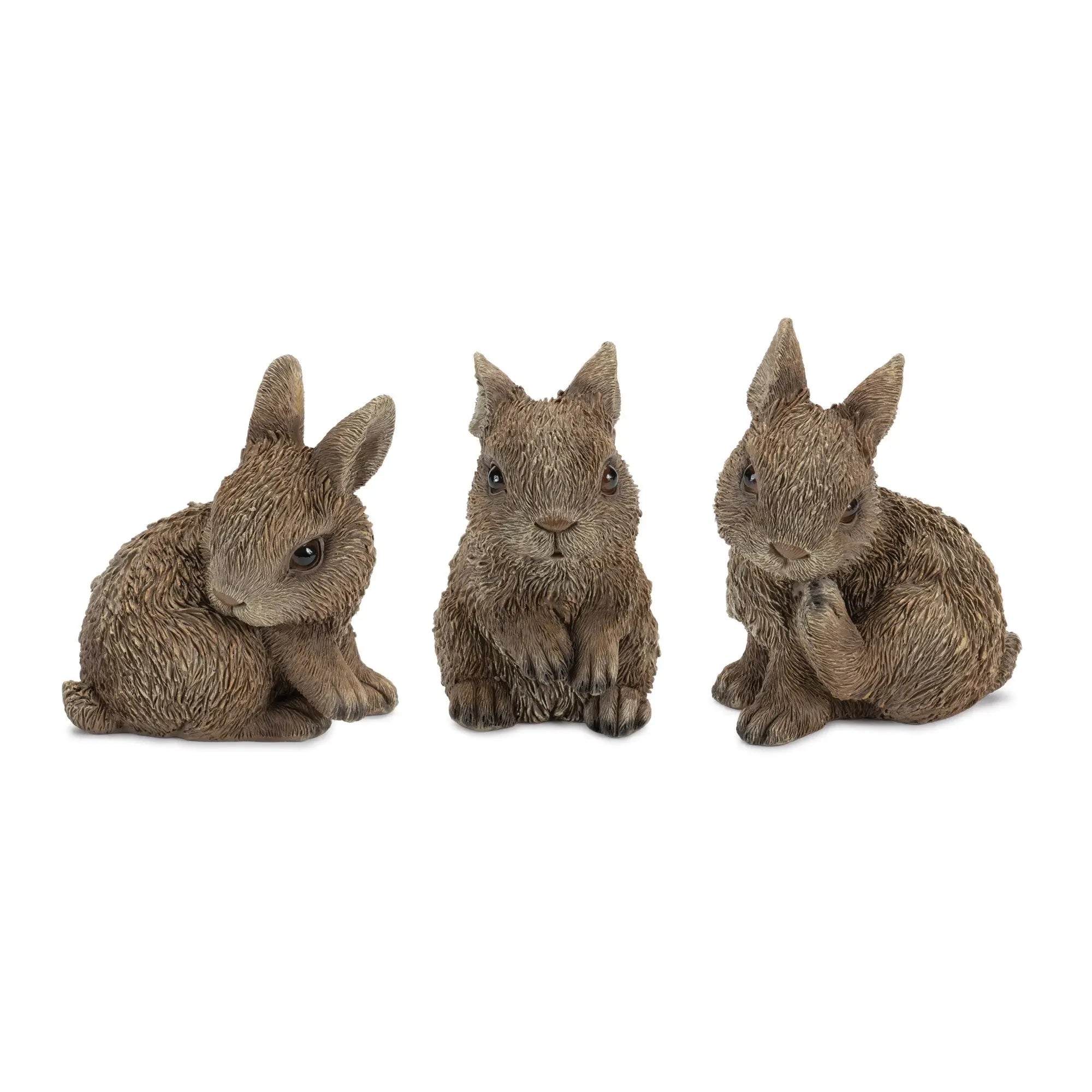 Set of Three Brown Resin Bunny Outdoor Statues Homeroots Outdoor