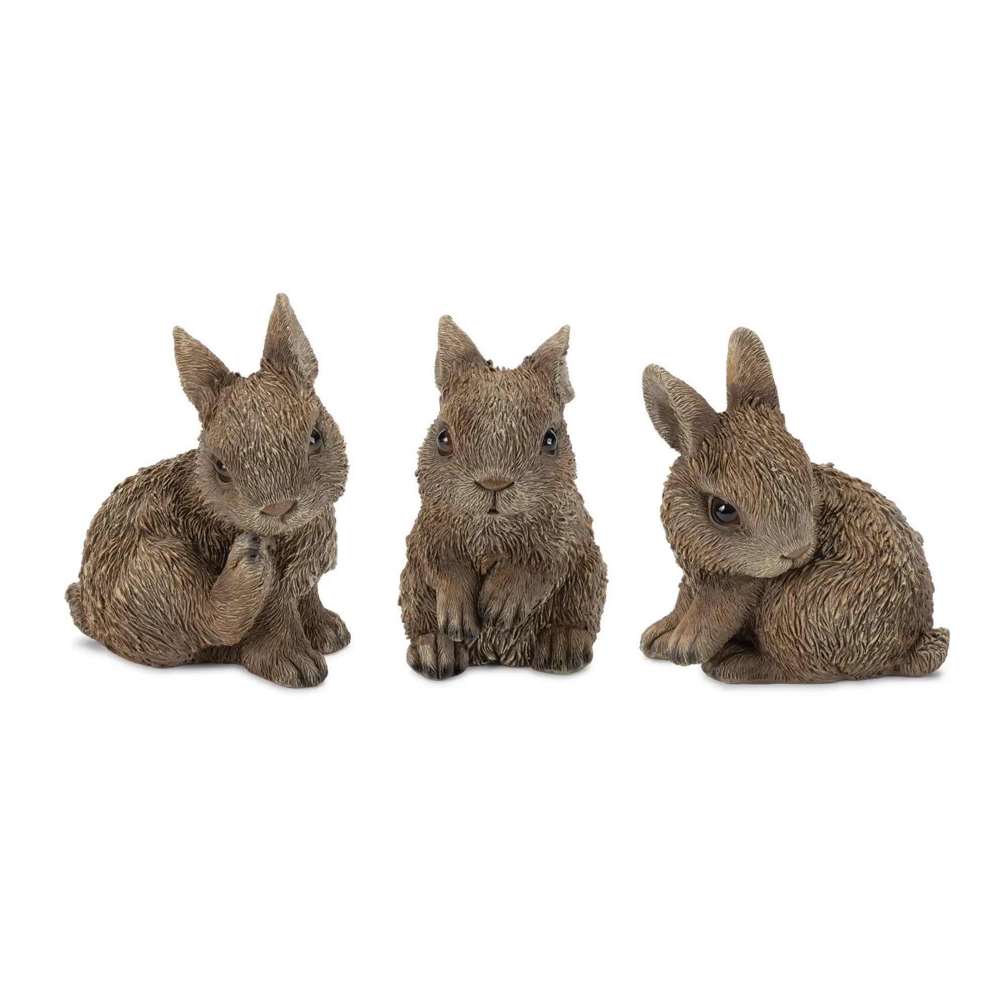Set of Three Brown Resin Bunny Outdoor Statues Homeroots Outdoor