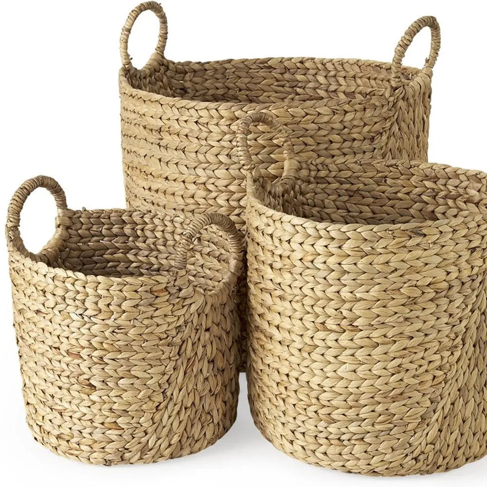 Set of Three Brown Wicker Basket - GreatEagleInc