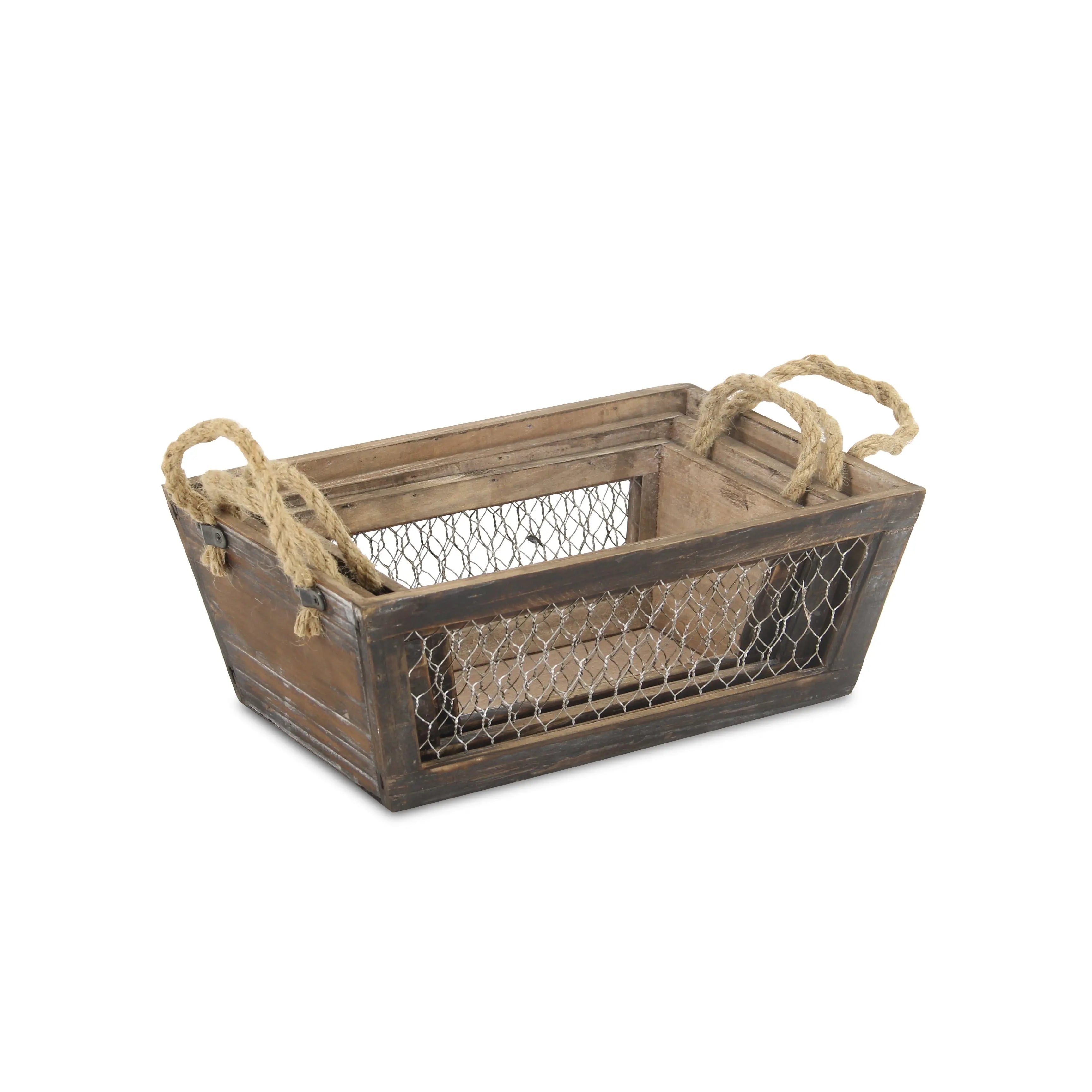 Set of Three Dark Brown Nesting Solid Wood And Metal Crate Homeroots Office