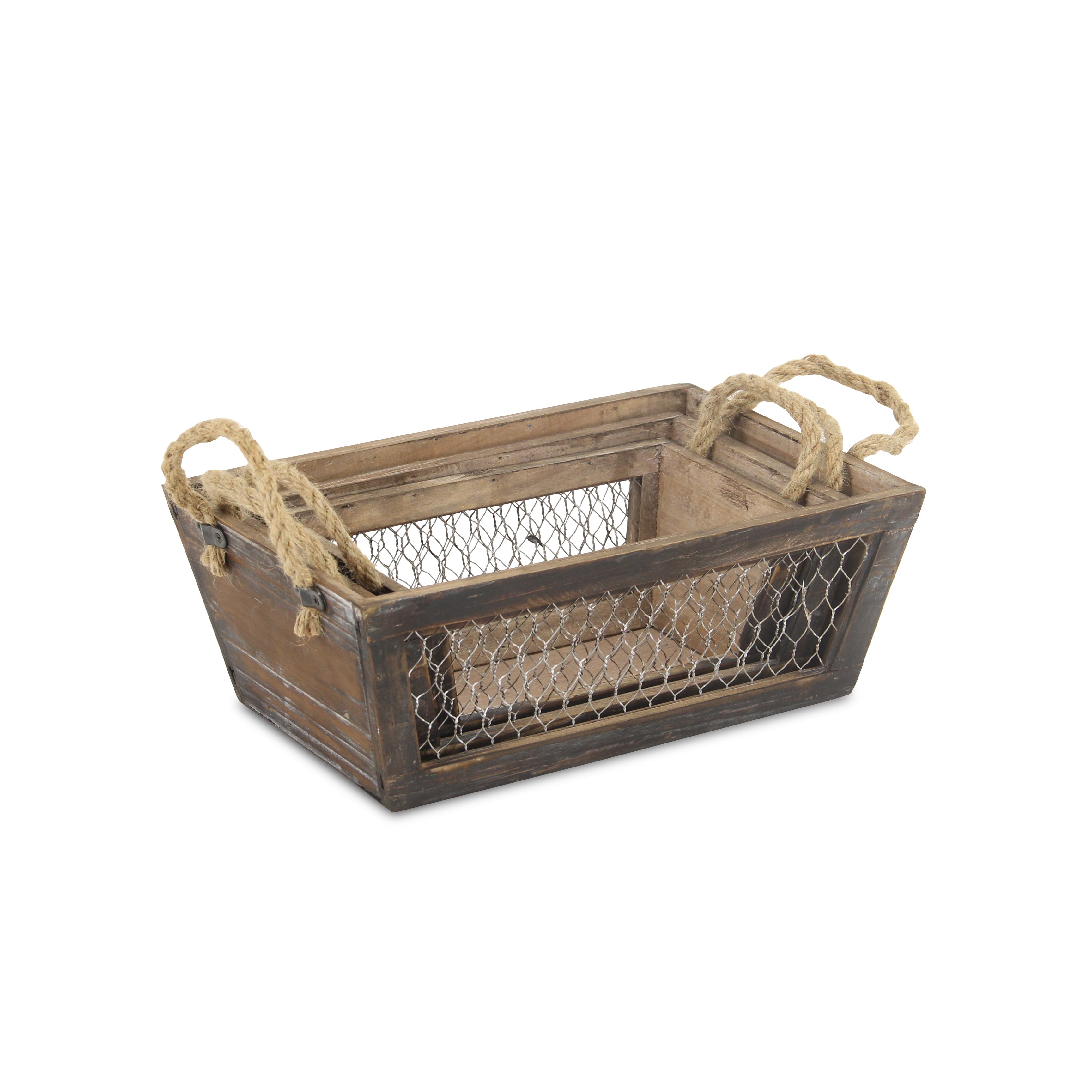 Set of Three Dark Brown Nesting Solid Wood And Metal Crate Homeroots Office