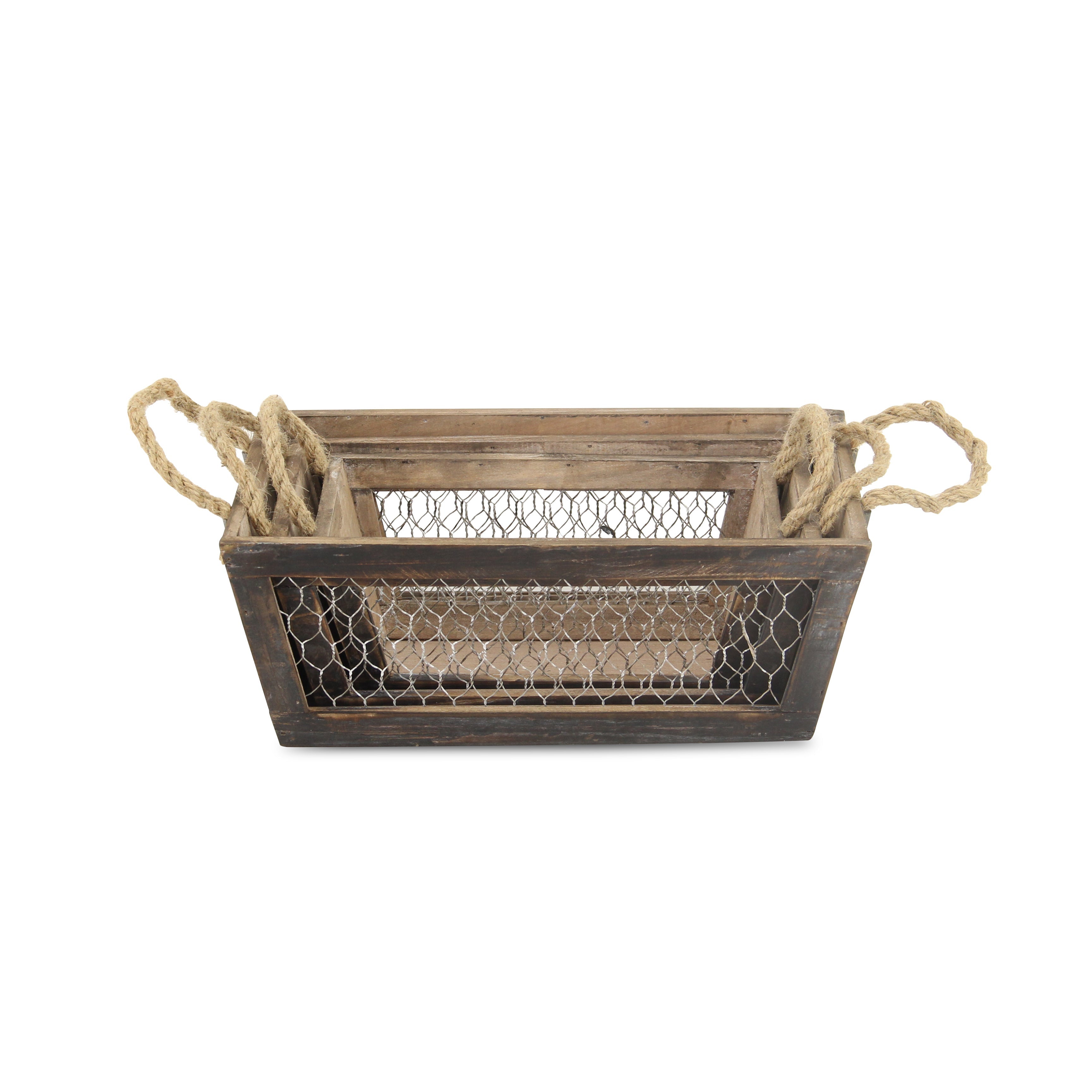 Set of Three Dark Brown Nesting Solid Wood And Metal Crate Homeroots Office