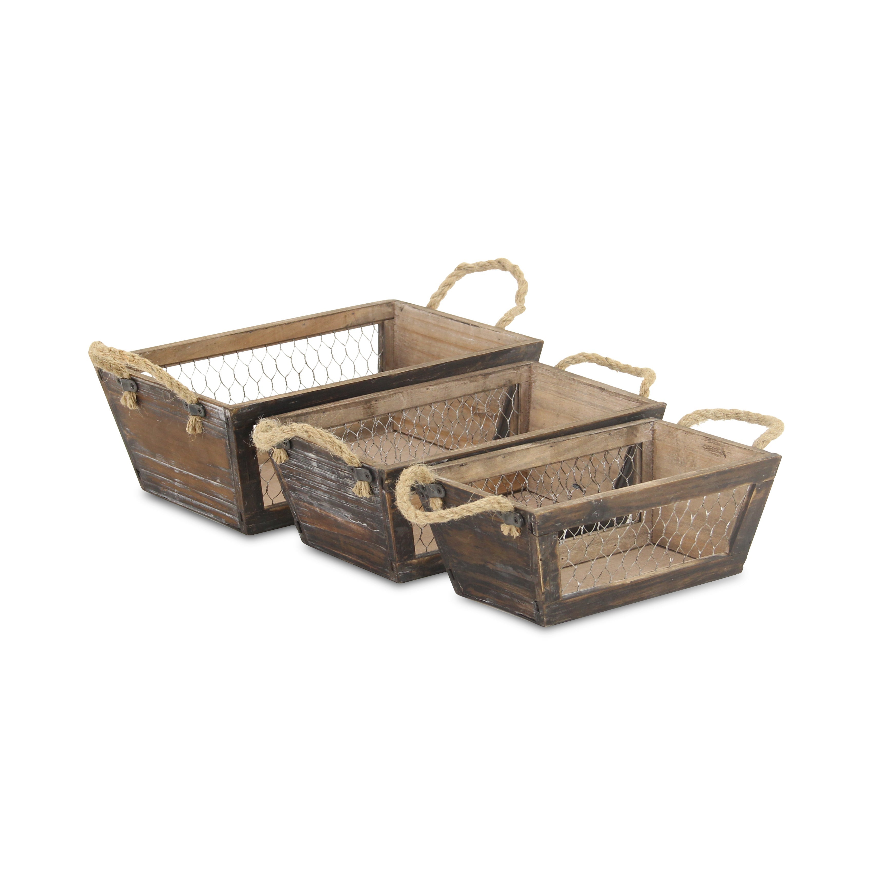 Set of Three Dark Brown Nesting Solid Wood And Metal Crate Homeroots Office
