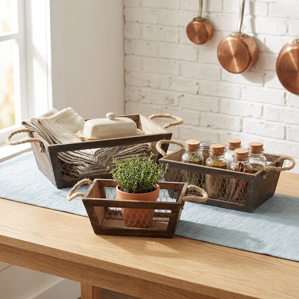 Set of Three Dark Brown Nesting Solid Wood And Metal Crate Homeroots Office