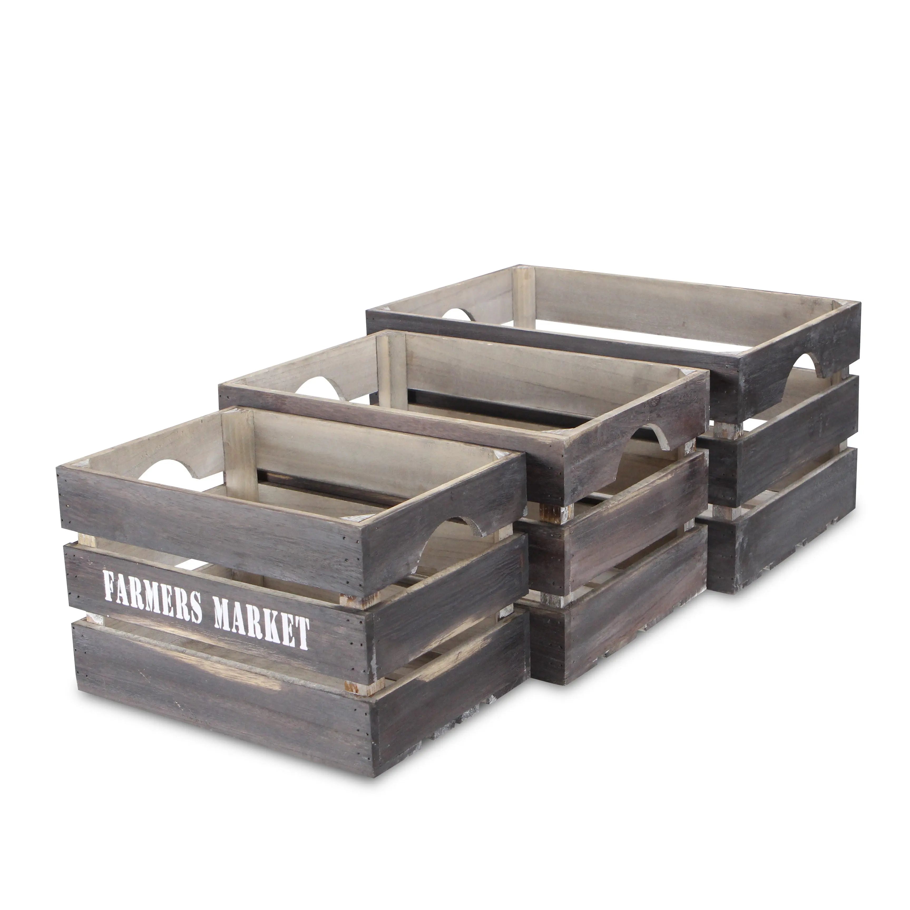 Set of Three Dark Brown Nesting Solid Wood Crate Homeroots Office