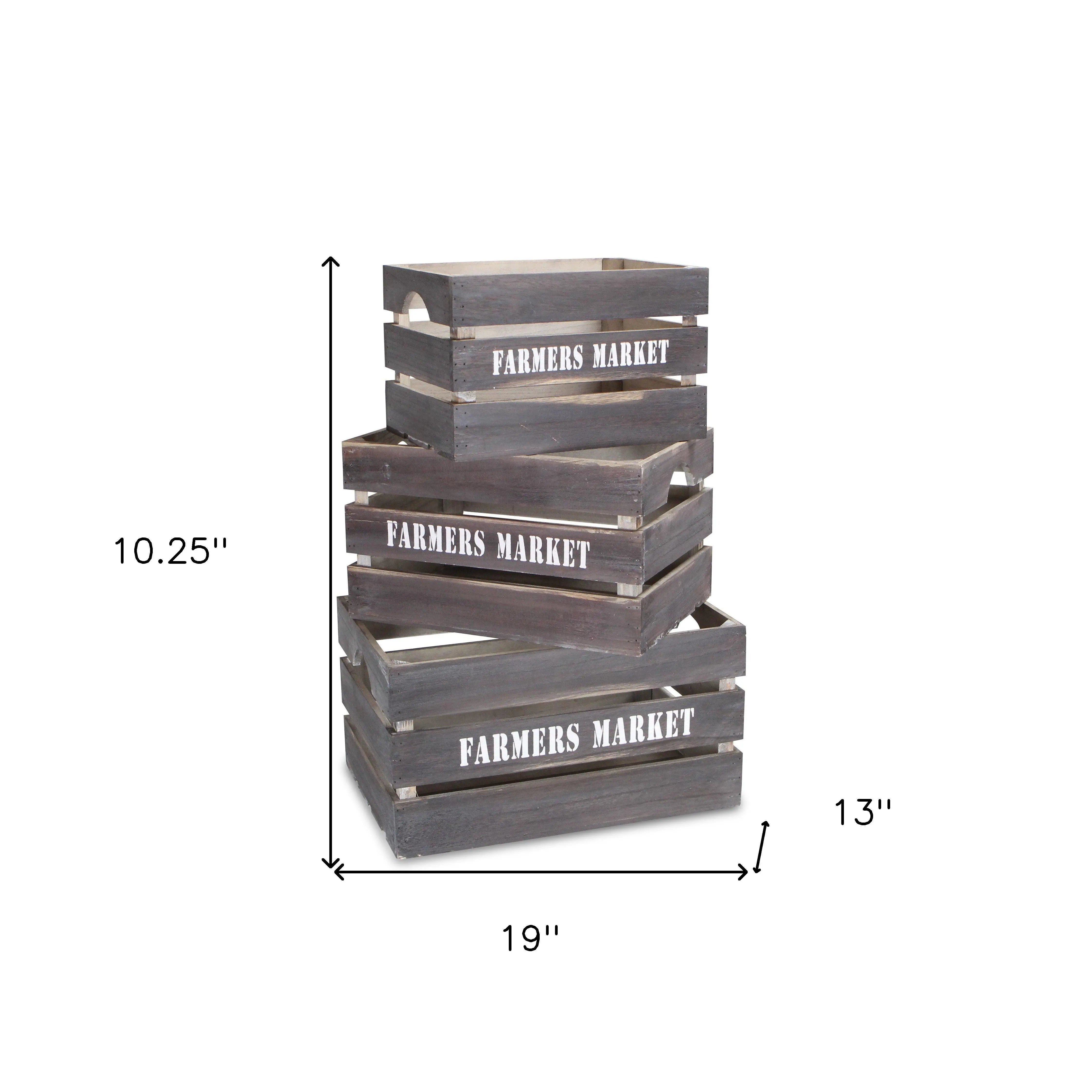 Set of Three Dark Brown Nesting Solid Wood Crate Homeroots Office